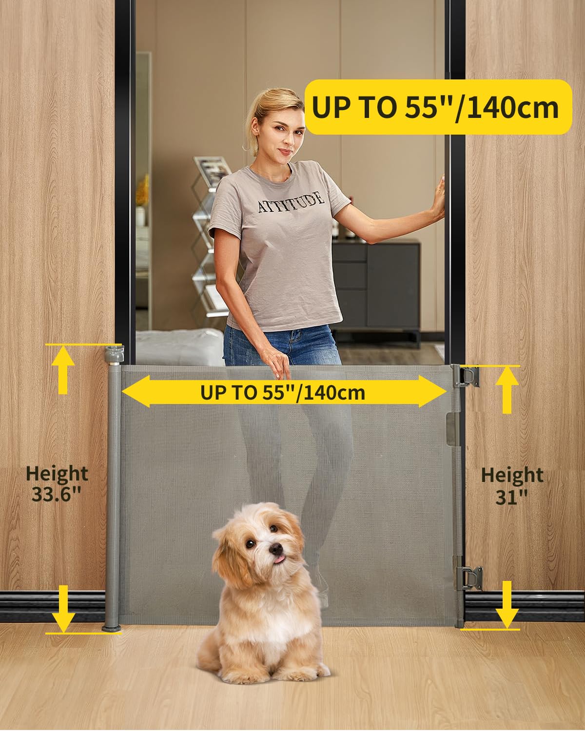 Alternative view of 2-Pack Retractable Baby Gate for Stairs-33u201DHeight, Expands up to 55u201DWidth-Safety Gate for Infants, Toddlers, Dogs & Pets-Easy Install, Secure Closure, Gray Mesh Design for Indoor & Outdoor Use