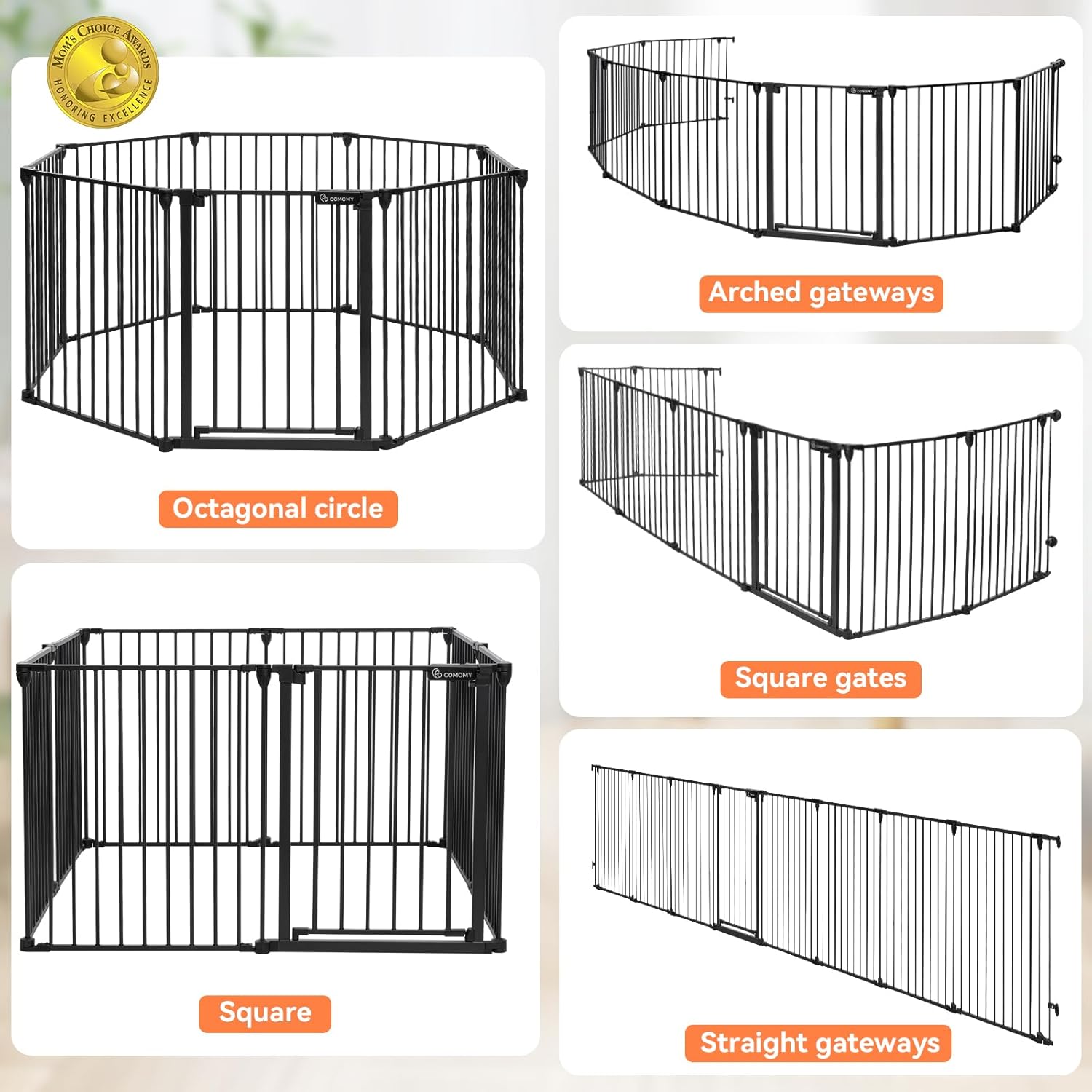 Alternative view of COMOMY 198" Baby Gate Extra Wide, Dog Gate Pet Gate for House Stairs Doorways Fireplace, 3 in 1 Play Yard Child Safety Gate, Auto Close, Hardware Mounted (30" Tall, Black)