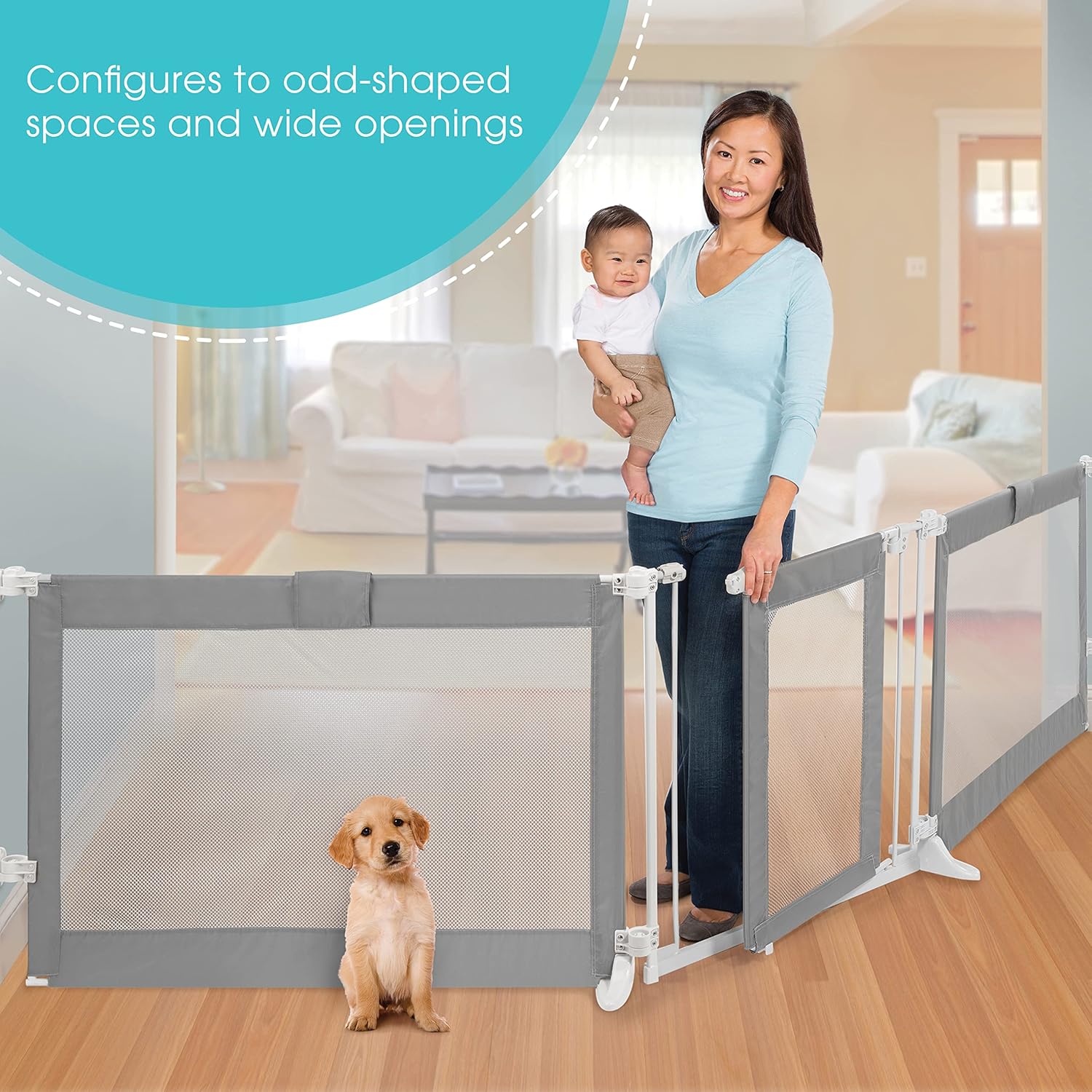 Alternative view of Summer Infant Custom Fit Walk-Thru Extra Wide Pet and Baby Gate, Fits Openings 65” - 87” (2 panels) or 87” - 141” (3 panels), 30” Tall, Install In-between Rooms or Doorways - Grey