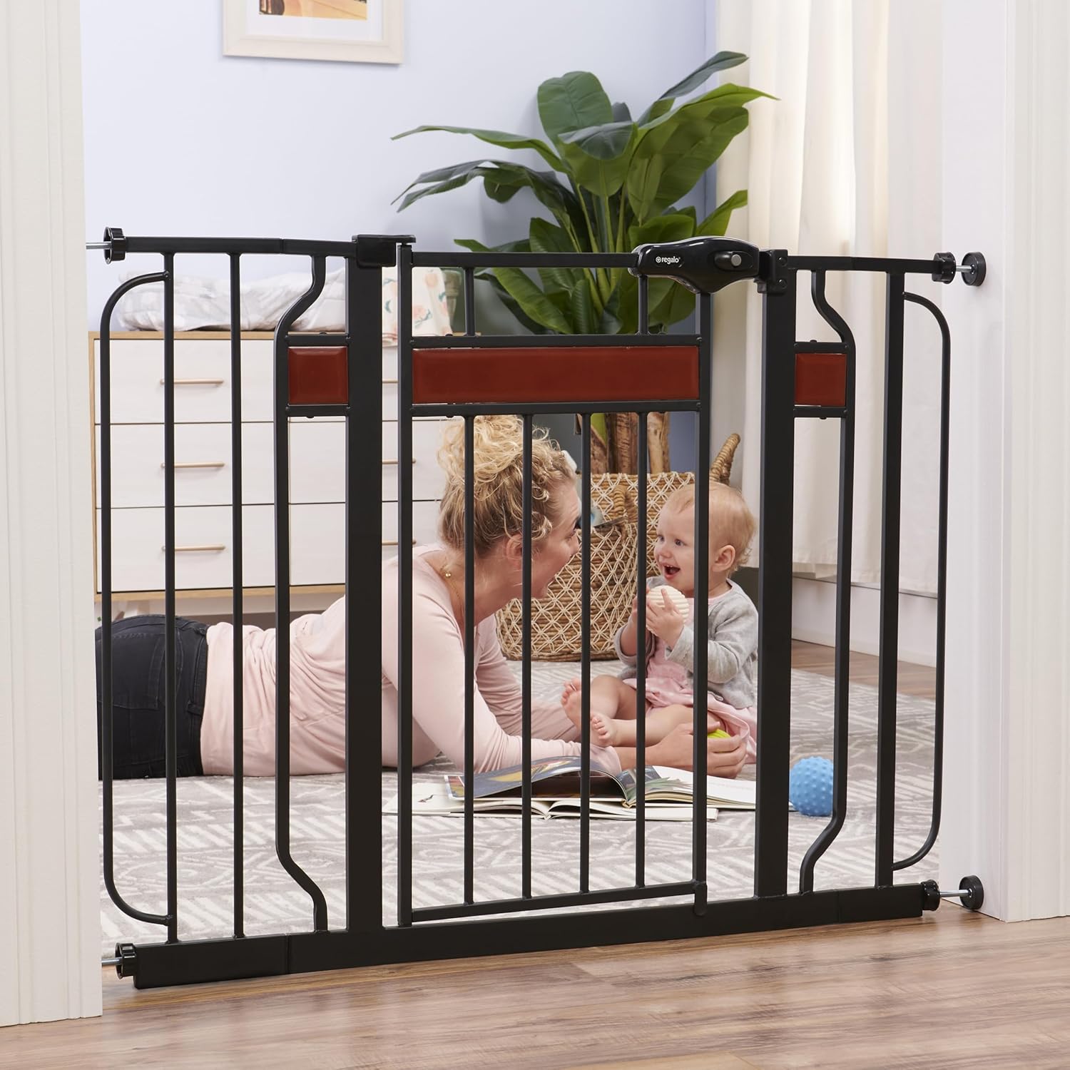 Alternative view of Regalo Safety 41u201D Extra Wide Wood Accent Baby Gate with Door, Walk Through Gate for Doorways and Bottom of Stairs, Indoor Pressure Mount Gate, Tested & Trusted, American Designed, Family Owned