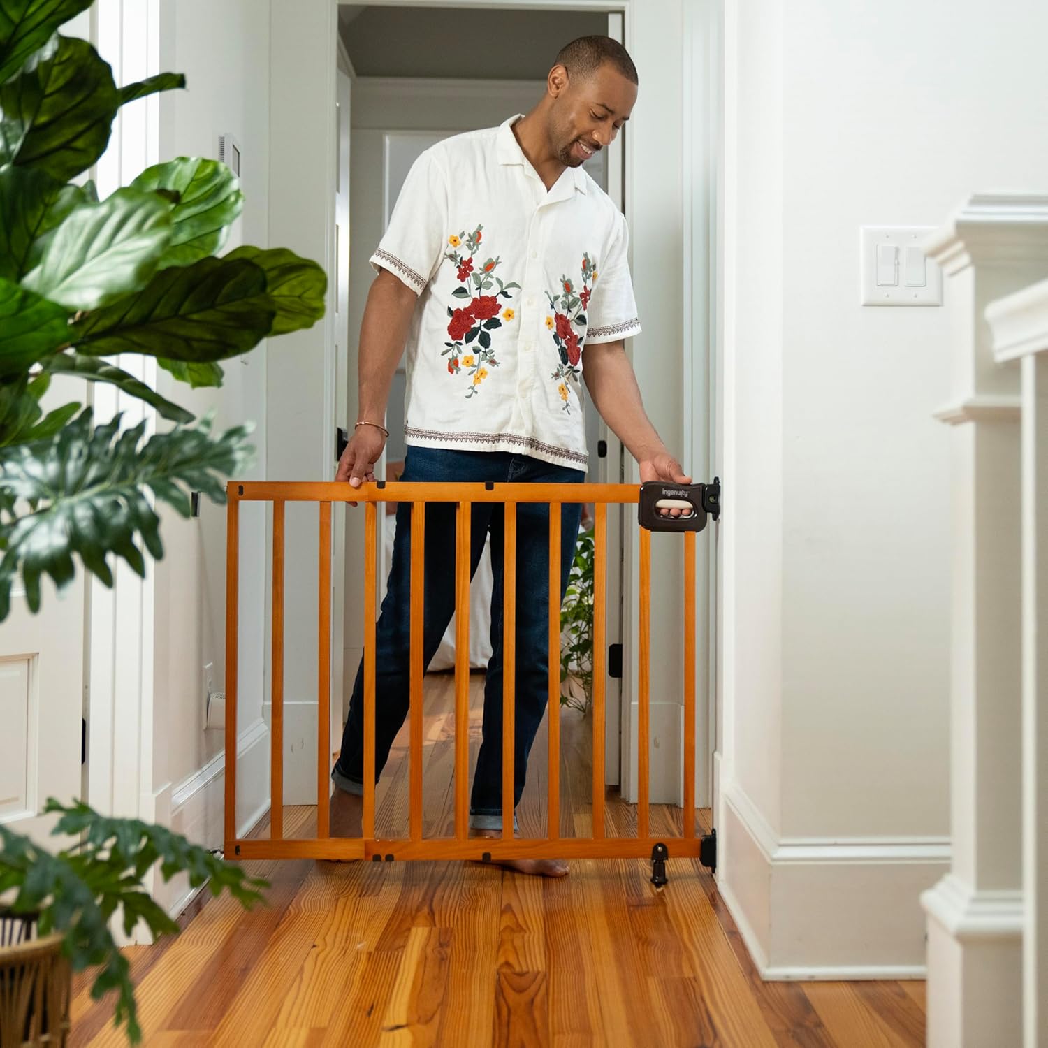 Alternative view of Ingenuity Wood Banister & Stair Safety Pet and Baby Gate, 32"-48" Wide, 33" Tall, Install Banister to Banister or Wall, or Wall to Wall in Doorway or Stairway, Banister and Hardware Mounts - Cherry