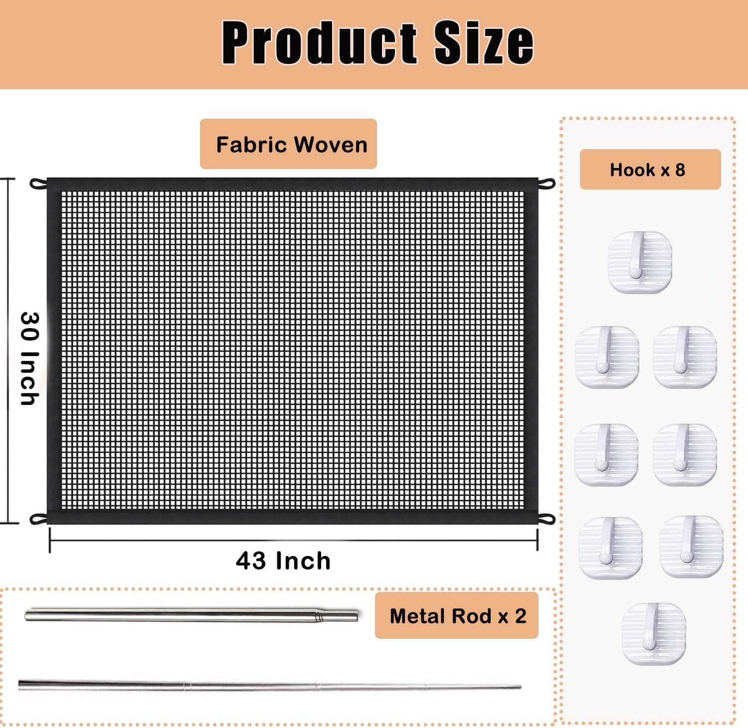 Mesh Gates for Kids or Pets, Magic Pet Gate for The House, Portable Baby Puppy Safety Fence Guard for Stairs and Doorways, Easy Install Anywhere, 43" W x 30" H, 8 Hooks