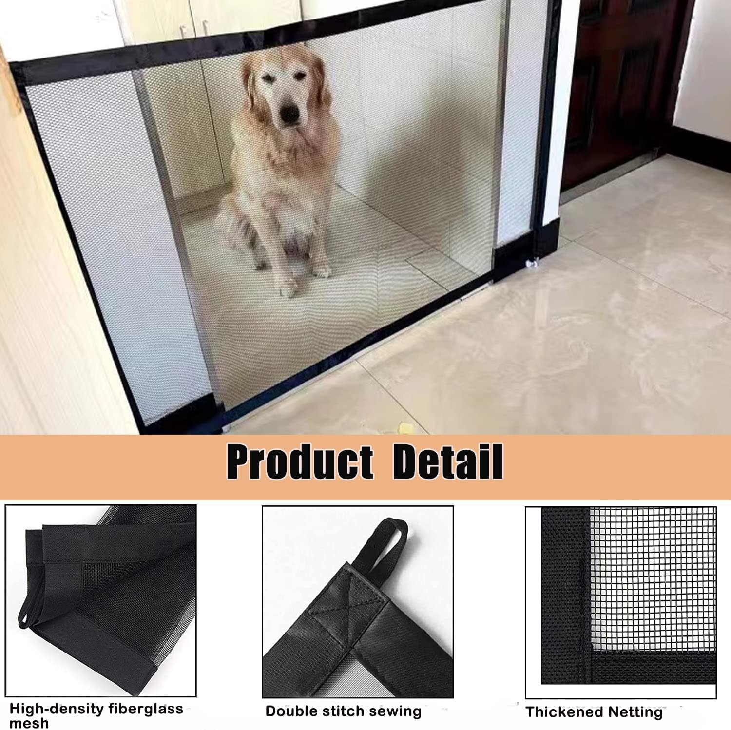 Mesh Gates for Kids or Pets, Magic Pet Gate for The House, Portable Baby Puppy Safety Fence Guard for Stairs and Doorways, Easy Install Anywhere, 43" W x 30" H, 8 Hooks - Image 4