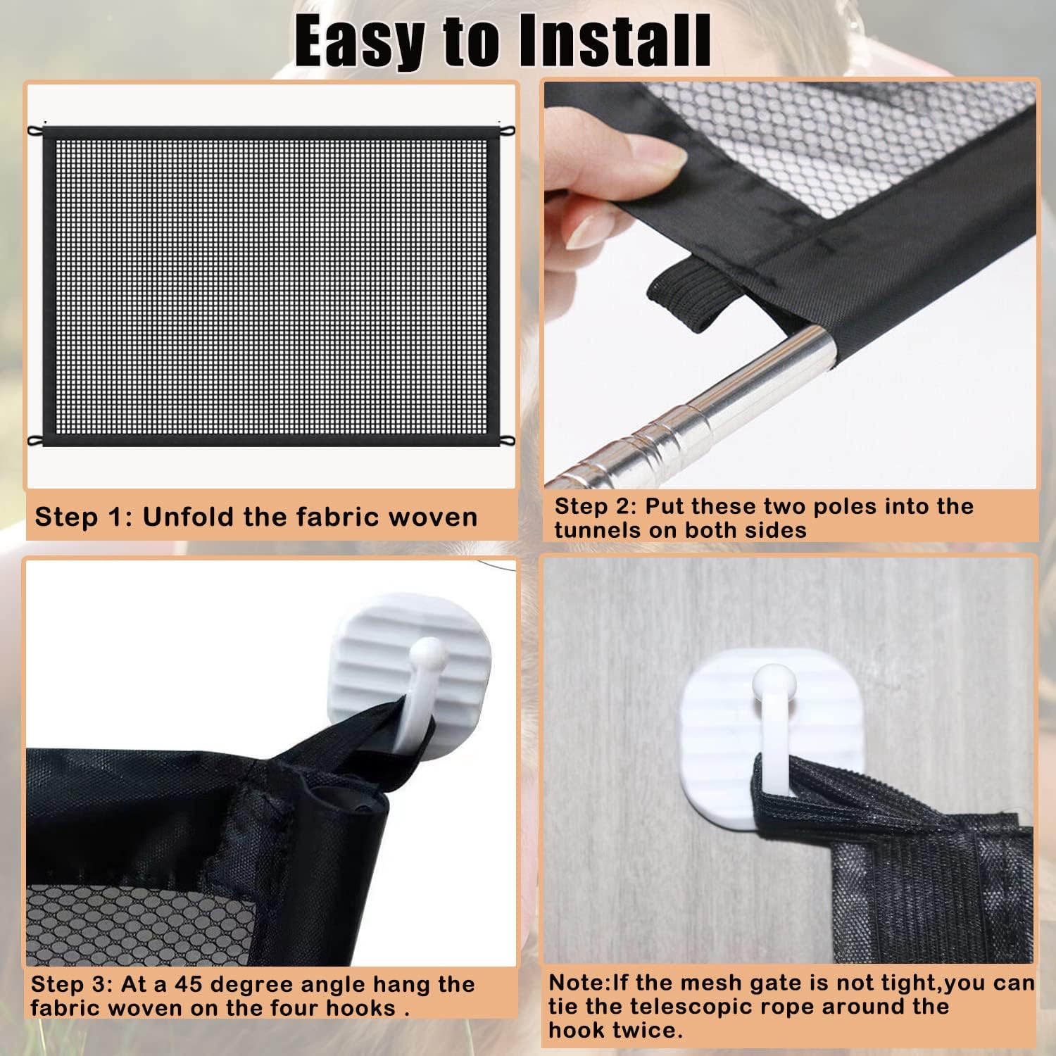 Mesh Gates for Kids or Pets, Magic Pet Gate for The House, Portable Baby Puppy Safety Fence Guard for Stairs and Doorways, Easy Install Anywhere, 43" W x 30" H, 8 Hooks - Image 5