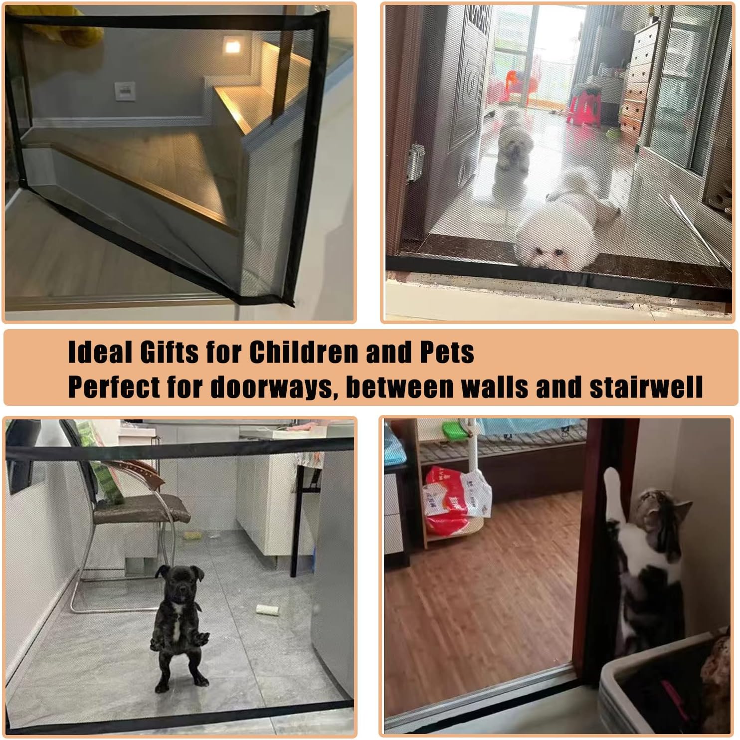 Mesh Gates for Kids or Pets, Magic Pet Gate for The House, Portable Baby Puppy Safety Fence Guard for Stairs and Doorways, Easy Install Anywhere, 43" W x 30" H, 8 Hooks - Image 6