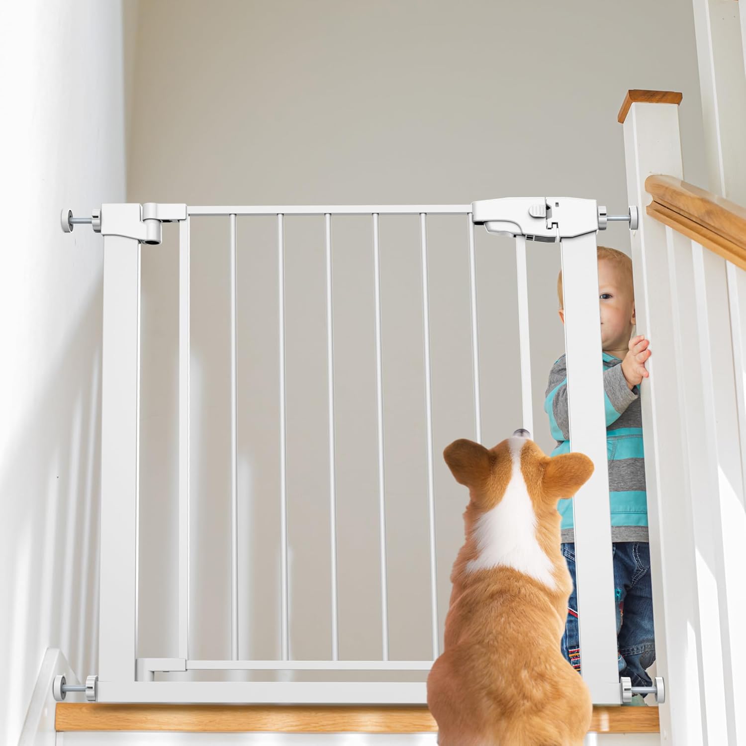 Alternative view of Edmyre Easy Step Walk-Thru Baby Gate u2013 Adjustable Safety Gate for Babies & Pets, Pressure Mount Kit, Includes Wall Cups u2013 29.7-32W x 30.5H, Auto-Close
