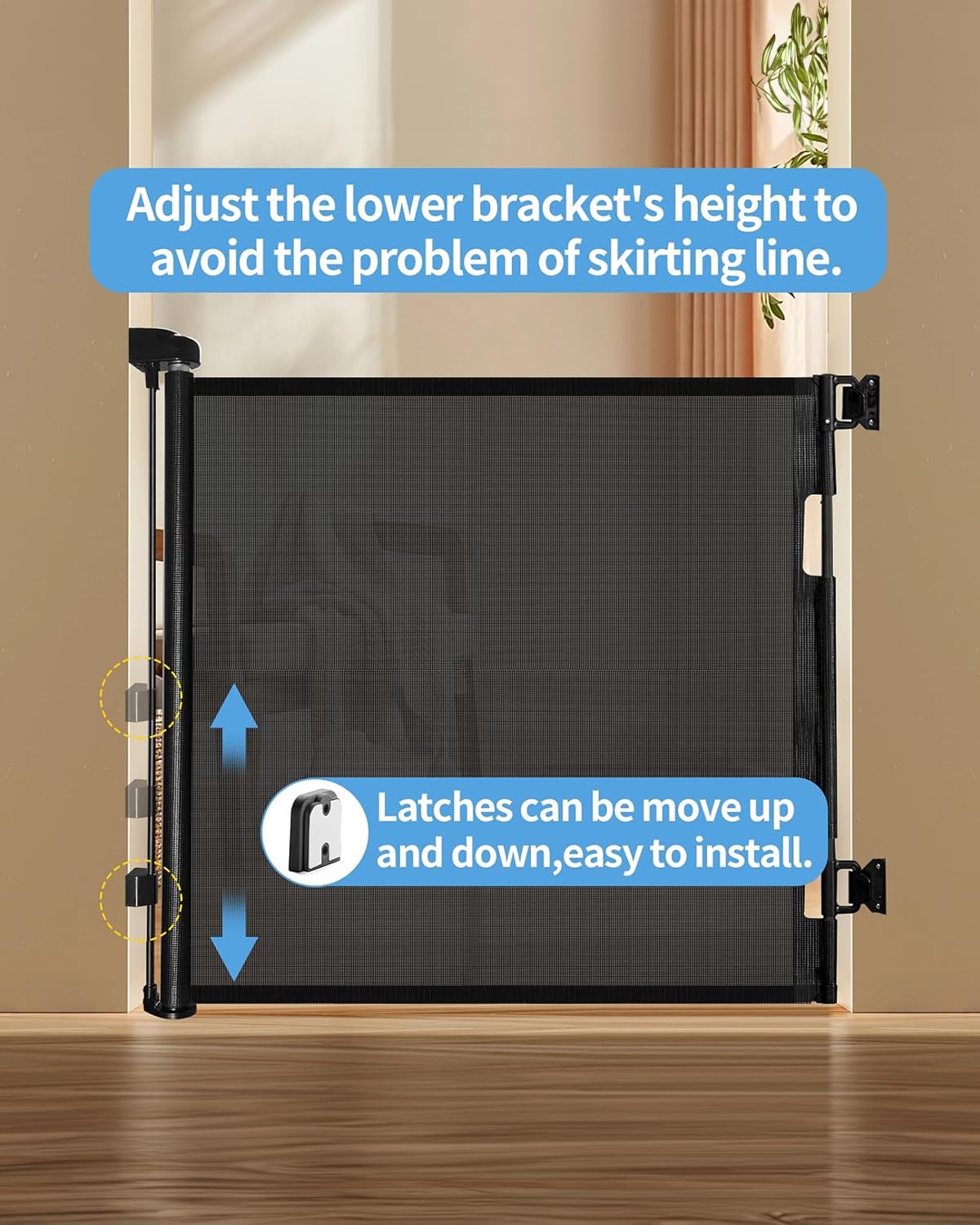 Alternative view of Veraste Retractable Baby Gate for Doorways and Stairs, Mesh Safety Gate for Pet, Indoor & Outdoor Use, One-Hand Operation, Easy Installation, 33.6" Tall, Expands to 55" Wide(Black,33.6"x55"