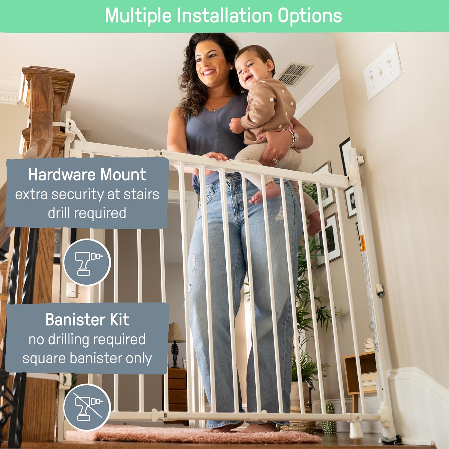 Alternative view of Summer Infant Metal Banister & Stair Safety Pet and Baby Gate,31'-46' Wide, 32.5' Tall, Install Banister to Banister or Wall or Wall to Wall in Doorway or Stairway, Banister and Hardware Mounts -White