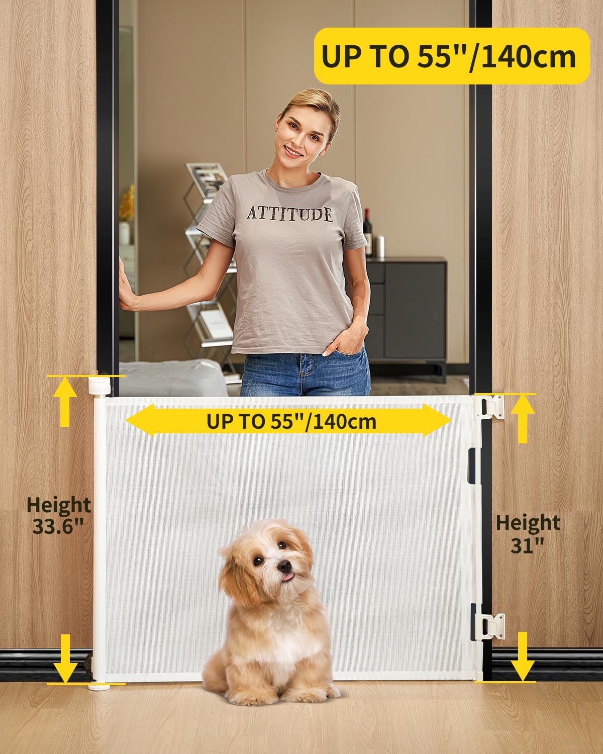 Alternative view of 2-Pack Retractable Baby Gate for Stairs-33u201DHeight, Expands up to 55u201DWidth-Safety Gate for Infants, Toddlers, Dogs & Pets-Easy Install, Secure Closure, White Mesh Design for Indoor & Outdoor Use