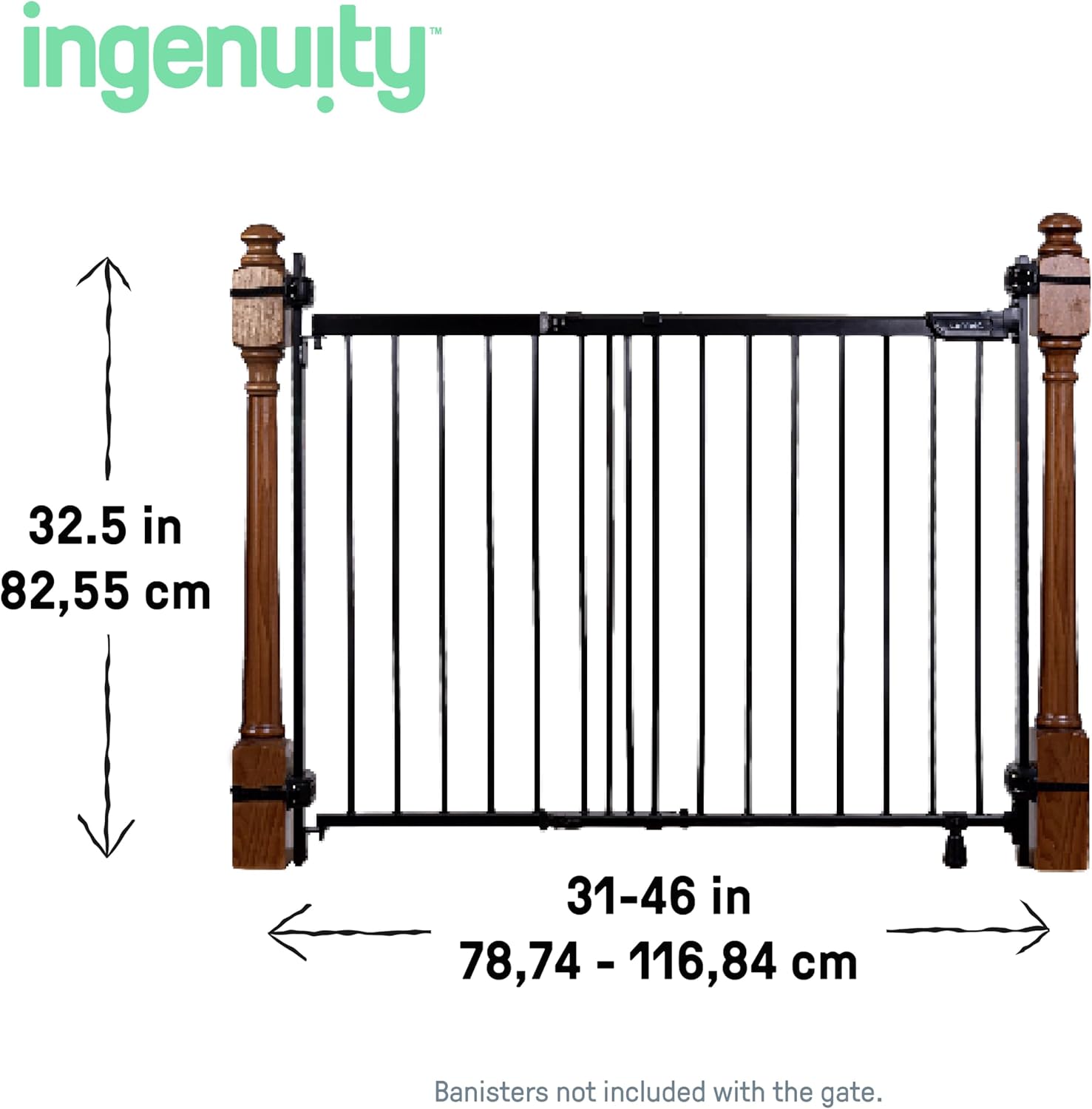 Alternative view of Summer Infant Metal Banister & Stair Safety Baby Gate, 31'-46' Wide, 32.5' Tall, Banister & Wall Mount, Black