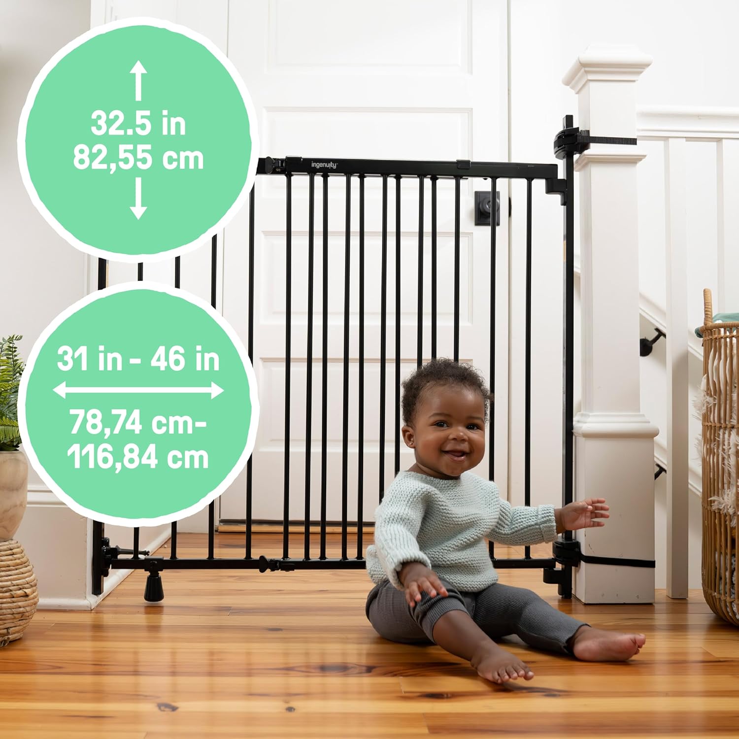 Summer Infant Metal Banister & Stair Safety Baby Gate, 31'-46' Wide, 32.5' Tall, Banister & Wall Mount, Black - Image 4