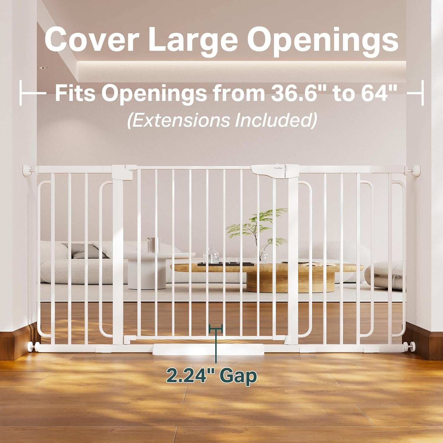 Alternative view of Cumbor 36.6-64" Extra Wide Baby Gate for Stairs, Dog Gates for Doorways, Auto-Close Pet Gate Indoor, Pressure Mounted Walk Through Safety Child Gate for Kids Toddler, Tall Pet Puppy Fence Gate, White