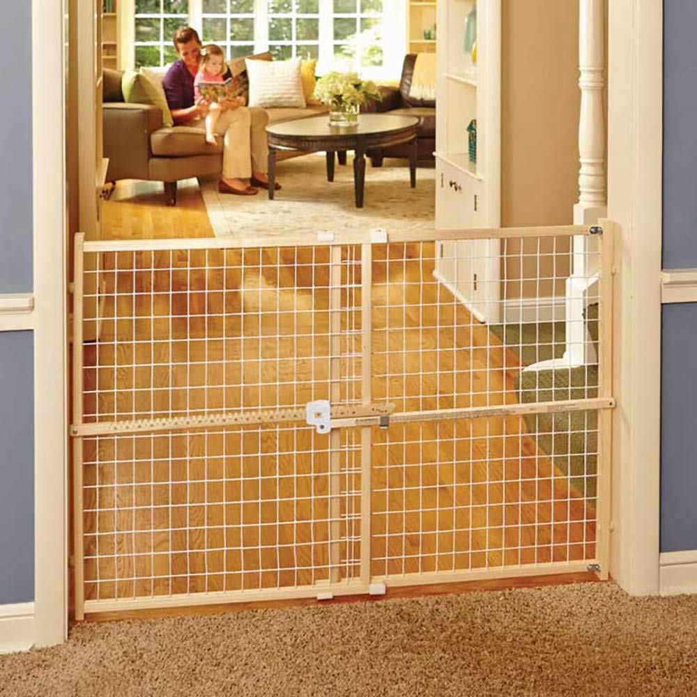 Toddleroo by North States - Quick-Fit Extra-Wide Wire Mesh Wooden Baby Gate: Pressure Mounted Baby Gate for Doorways - Adjustable 29.5 to 50 Inches Wide - 31 Inches Tall
