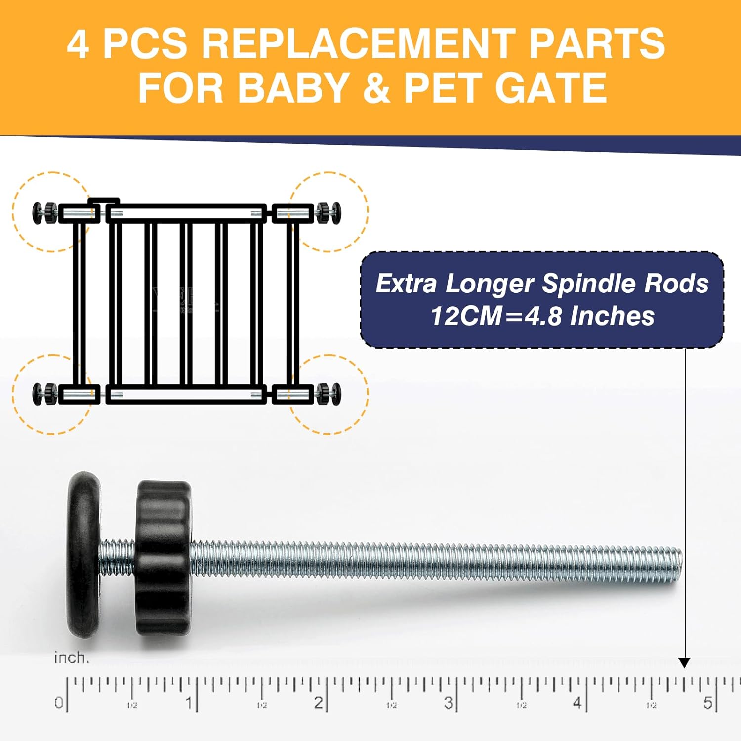 Alternative view of 4 PCS Baby Gate Replacement Parts, 8MM Baby Gate Spindle Rods, Hardware Parts Kit for Pet & Dog Pressure Mounted Safety Gates, Extra Long Tension Gate Extender