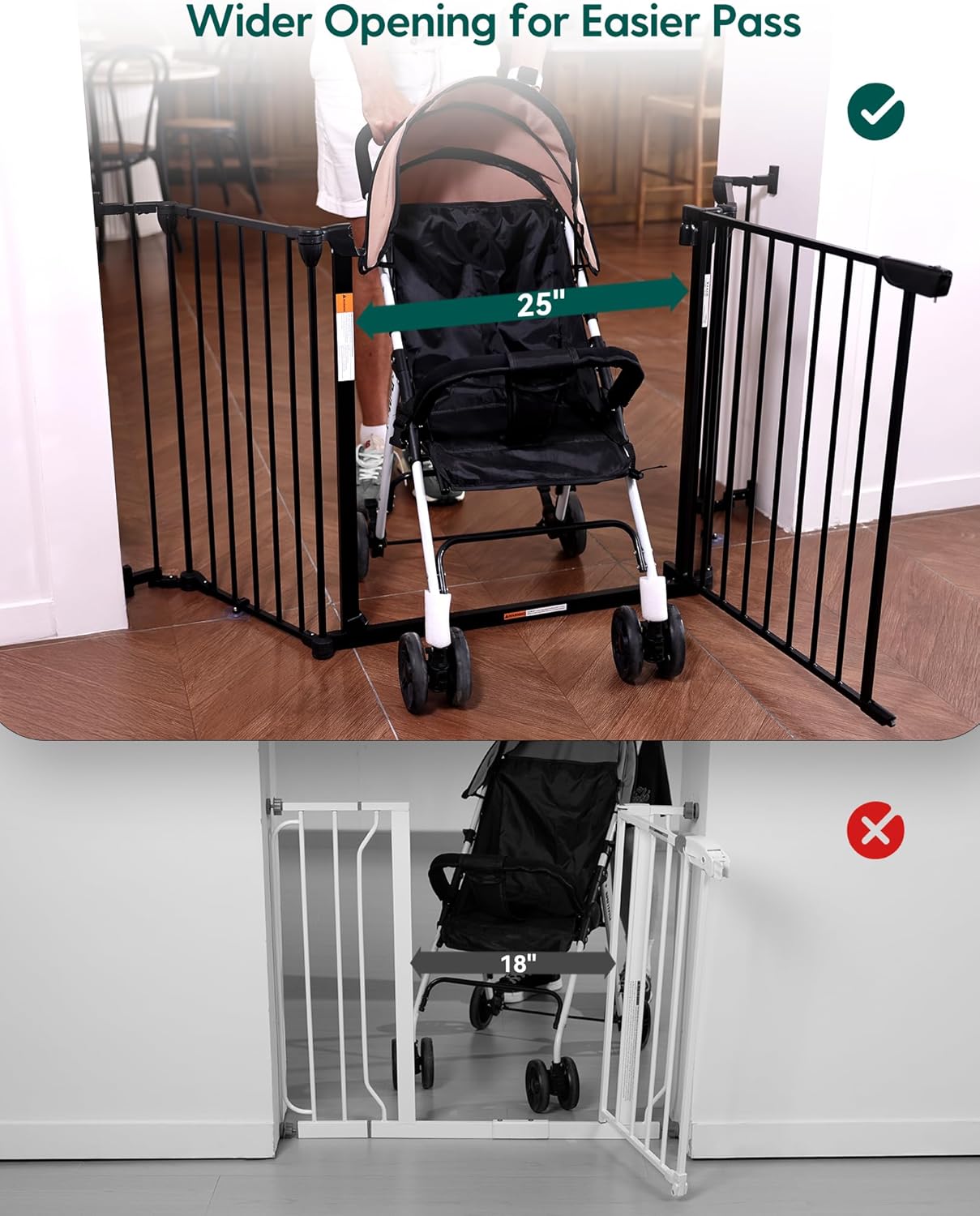 Alternative view of Babelio 71" Extra Wide Baby Gate, 30" Tall Auto Close Dog Fence for Stairs Kitchen Doorways Fireplace, Hardware Mounted Pet Gate Indoor, Foldable 3 Metal Panels, Black