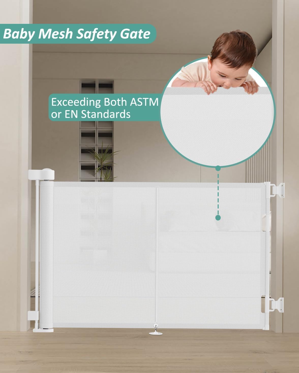 Alternative view of Miumoon 50 inch Retractable Baby Gates 42 inch Tall, Retractable Gate with Reinforced Strip Design to Prevent Crawling Through, Retractable Dog Gate for Stairs, Doorways, Hallways