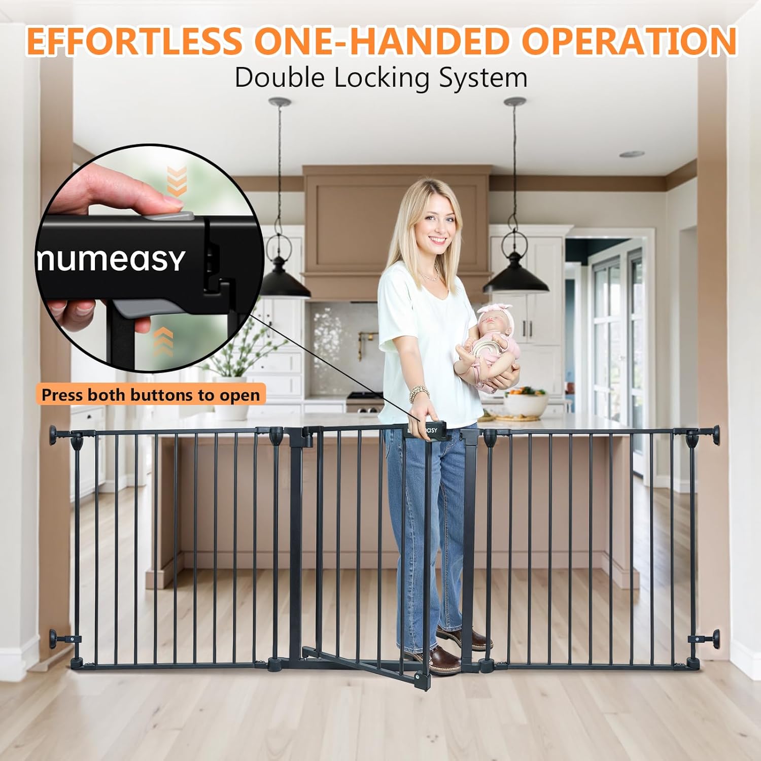 Alternative view of 199" Extra Wide Baby Gate, Play Yard Child Safety Gate, Dog Gates with Auto-Close Door, Double Locking System for The House Doorways, Fireplace, Kitchen, 8-Panels, 30" Tall