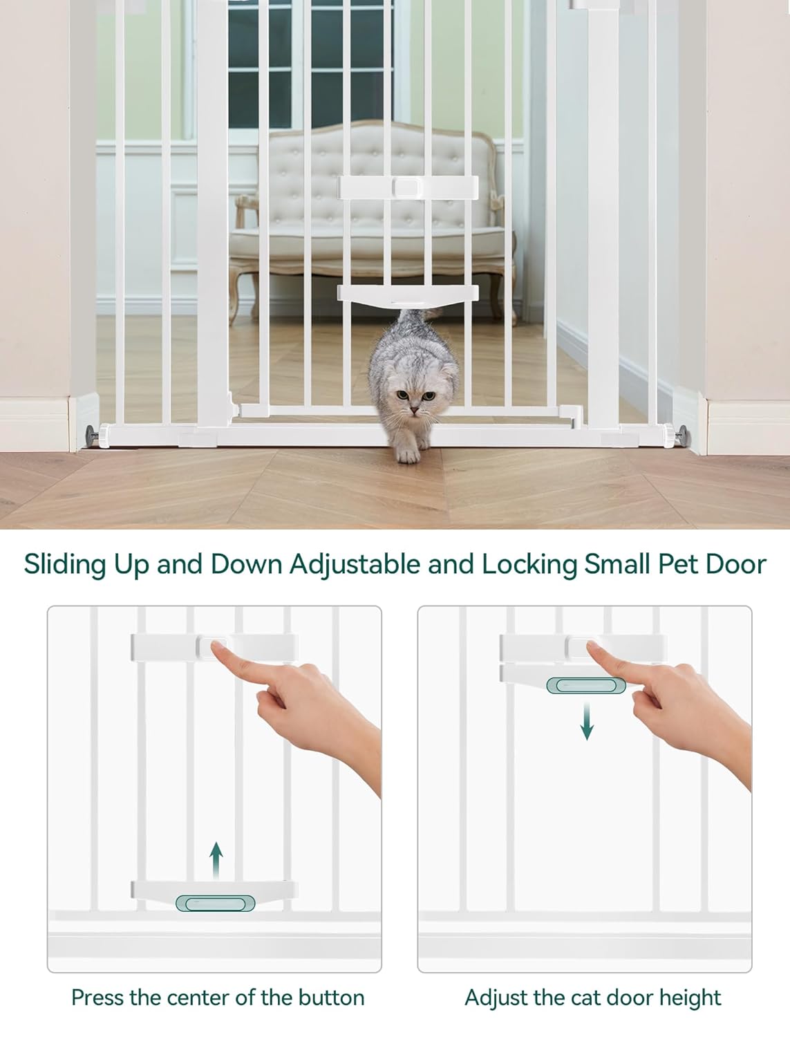 Alternative view of BABELIO New Version Baby Gate with Cat Door Adjustable,29-40" Metal Pet Door for Stairs & Doorways,Pressure Mounted,No Tools Needed,White