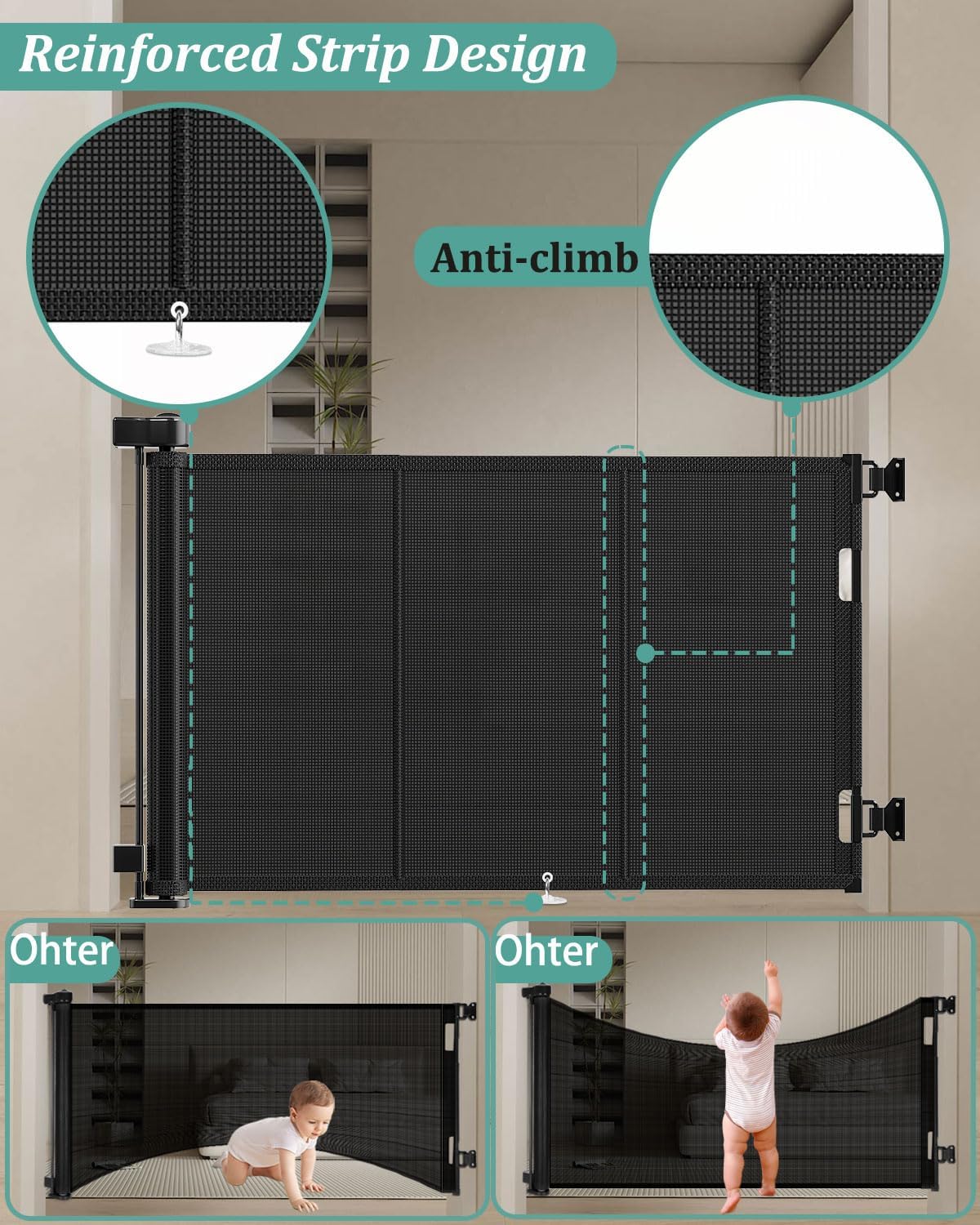 Miumoon 71 inch Retractable Baby Gates 34 inch Tall, Retractable Gate with Reinforced Strip Design to Prevent Crawling Through, 6 FT Retractable Dog Gate for Stairs, Doorways, Hallways, Indoor/Outdoor