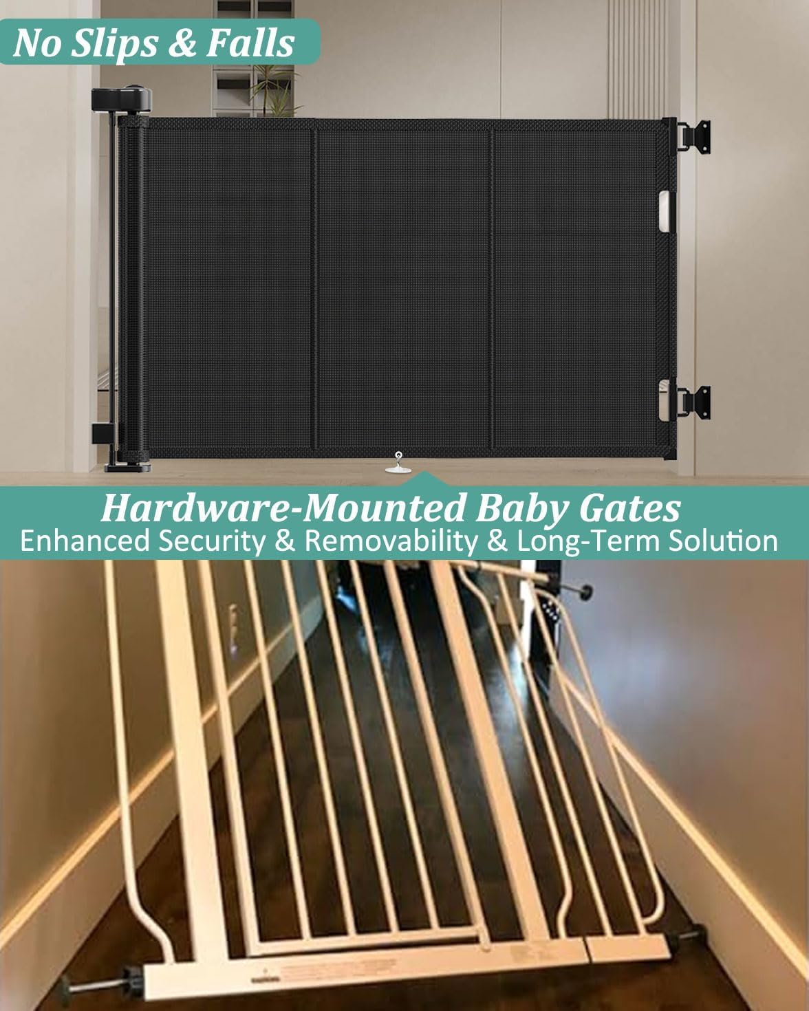 Alternative view of Miumoon 71 inch Retractable Baby Gates 34 inch Tall, Retractable Gate with Reinforced Strip Design to Prevent Crawling Through, 6 FT Retractable Dog Gate for Stairs, Doorways, Hallways, Indoor/Outdoor