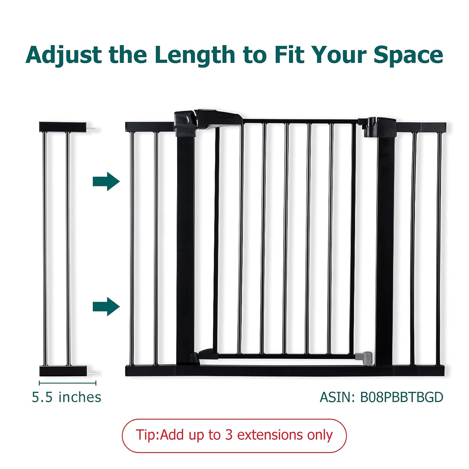 Alternative view of BABELIO Metal Baby Gate,5.5inch (14cm) Black Extension, Extra Wide Baby Gates for Stairs & Doorways, Pressure Mounted Walk Thru Child Gate with Door, NO Need Tools NO Drilling,30" Tall