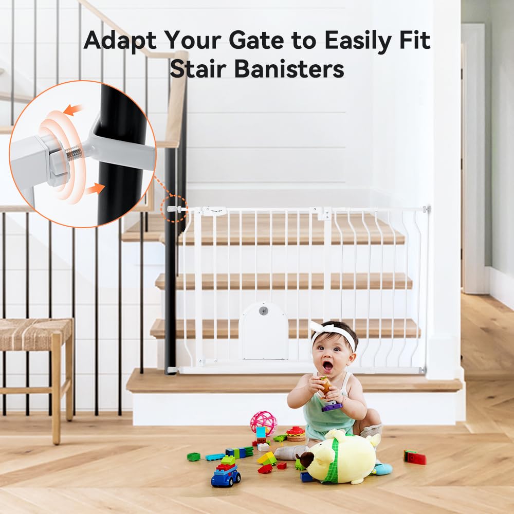 Alternative view of COMOMY 29.5-48.4" Baby Gate with Adjustable Cat Door,Extra Wide Metal Cat Gate for Stairs Doorways, Auto Close Dog Gate with Pet Door for House, Pressure Mounted Easy Walk Through (30" Tall, White)