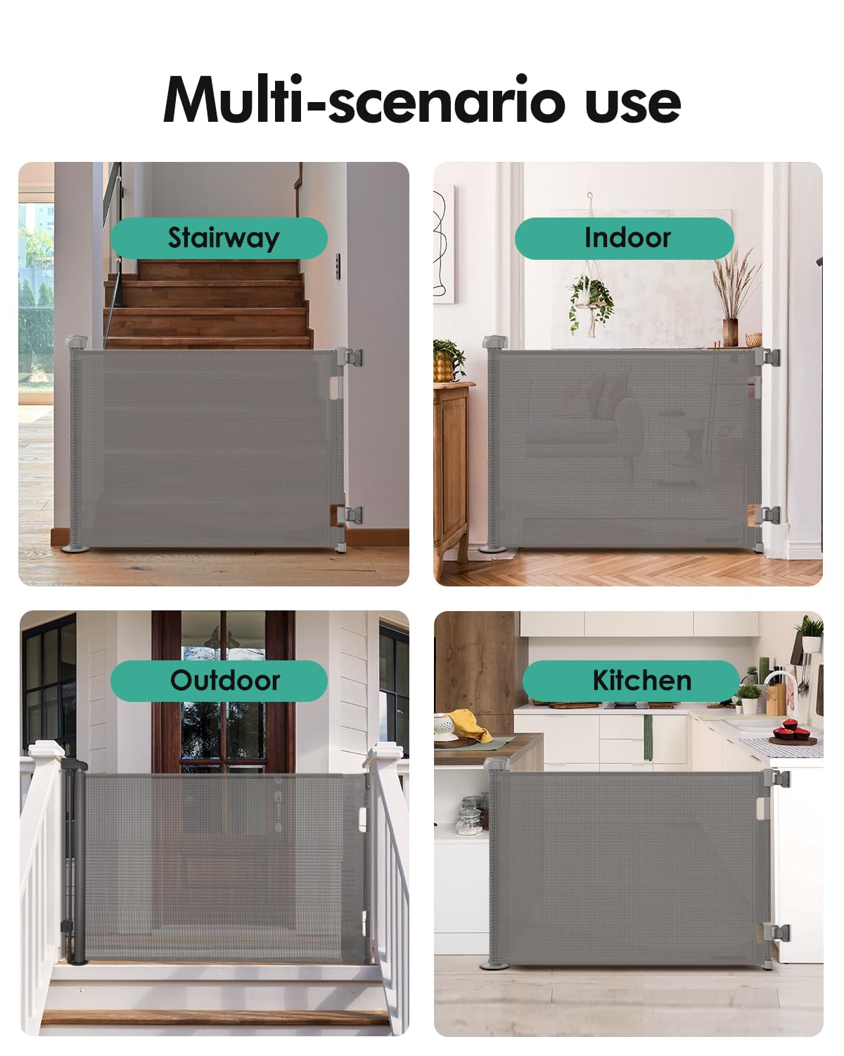 Alternative view of Retractable Baby Gates, Mesh Dog Gate for Doorways, 33.6" Tall, Expands to 55" Wide,Pet Safety Essential Fit for Baseboards, Wide Toddlers Gates for Hallways, Indoor & Outdoor,Grey