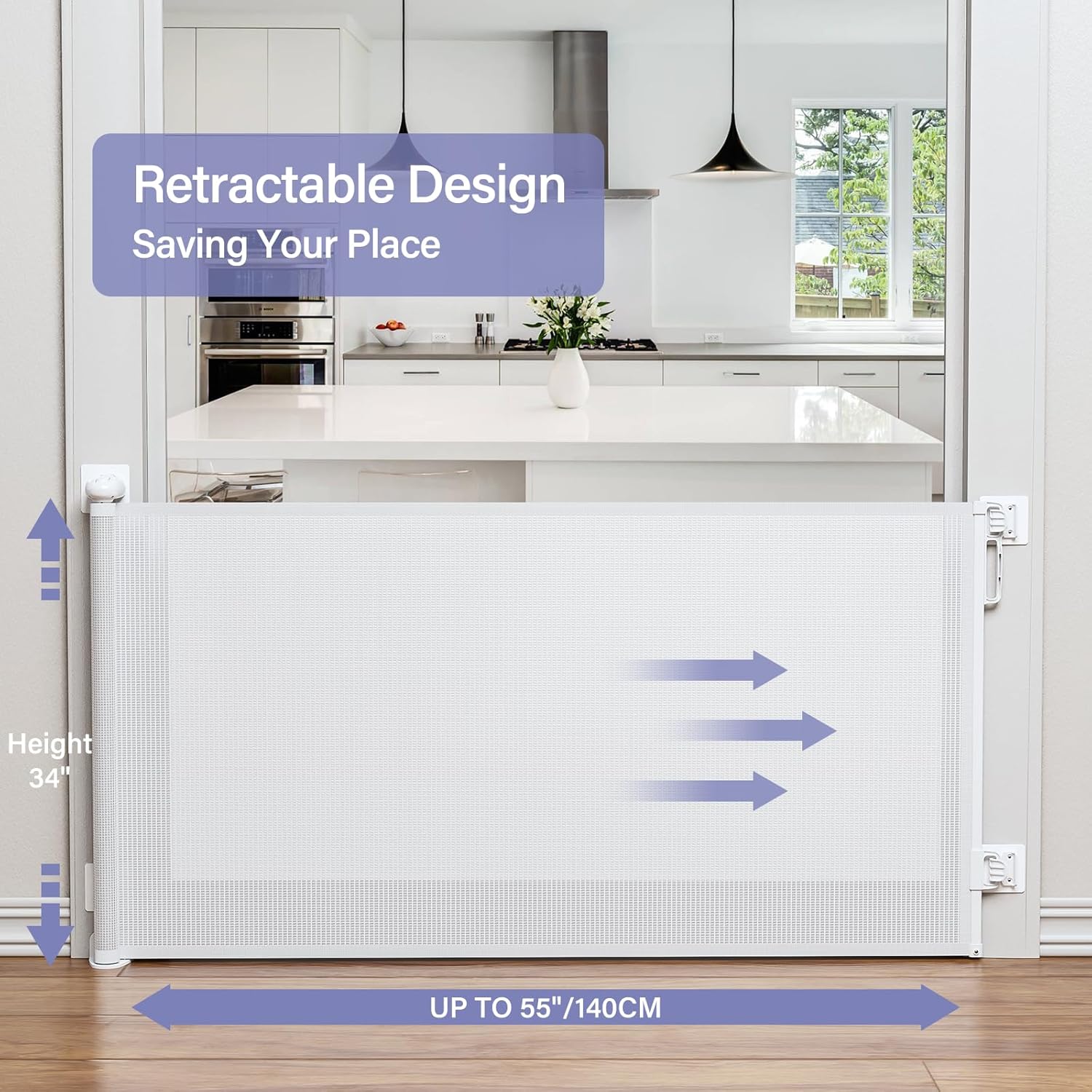 Retractable Baby Gates No Drilling, PRObebi Retractable Dog Gate for The House Extends to 54" Wide 33" Tall, Gates for Baby Indoor, Stair Gate for Outdoor, Staris, Hallways, Doorways, Deck, Porch