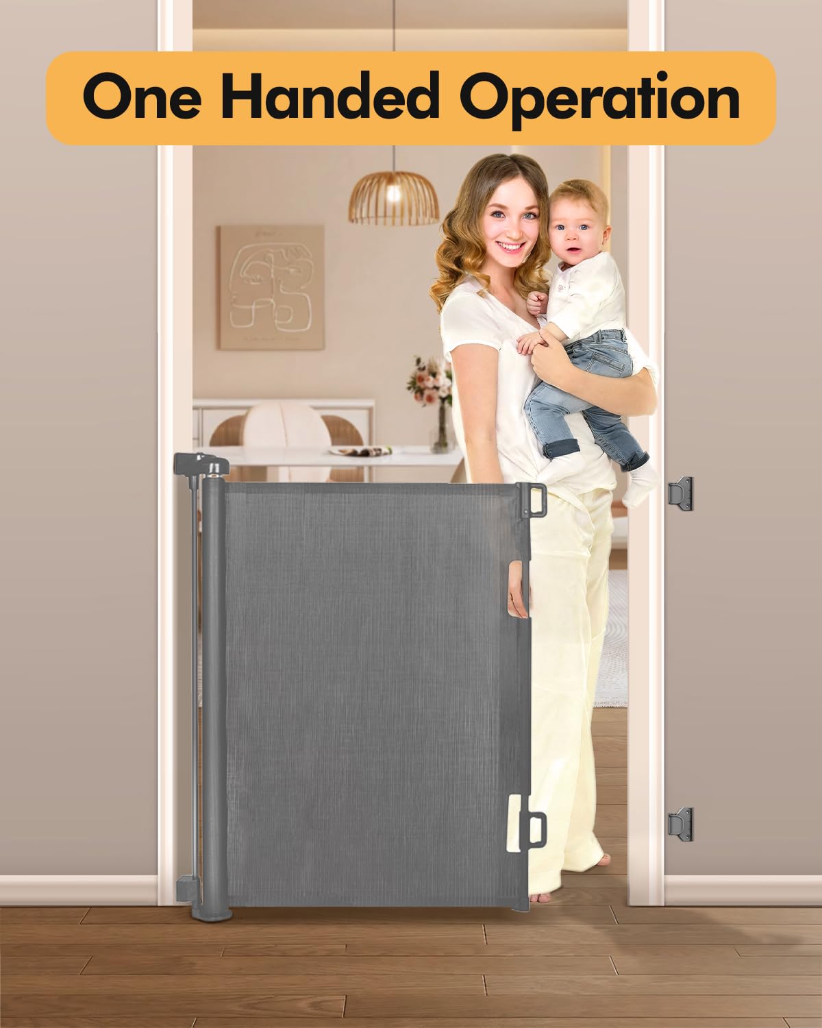 Alternative view of Retractable Baby Gate for Stairs & Doorways, 55" Wide x 33.6" Tall Easy Installation Mesh Dog Gate for Indoor & Outdoor Use,Pet and Dog Safety Gate for Hallways(Grey)