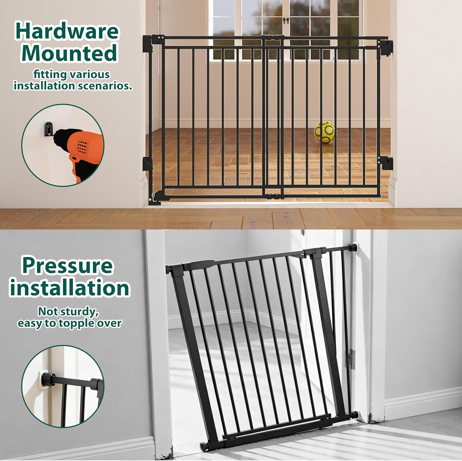Alternative view of Miumoon 29-45" No Bottom Bar Baby Gate for Stairs and Doorways, 29" Tall Hardware Mount Safety Gate for Top and Bottom Stairs, Dog Gate Indoor with Extra Wide Walk Thru|One-Handed Operation|Auto-Close