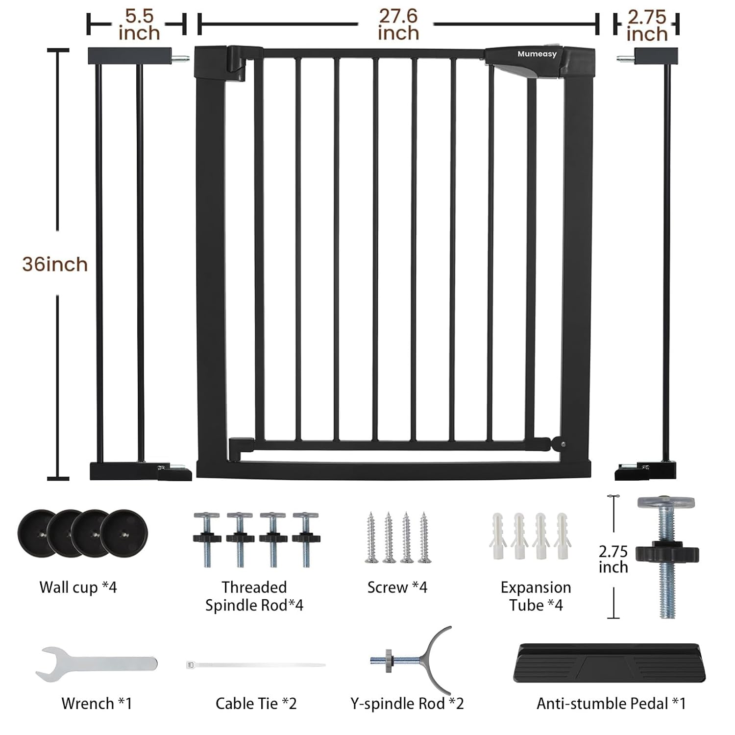 Mumeasy 36" High Extra Tall Dog Gate, 29.6"-40.5" Wide Pressure Mounted Tall Baby Gate for Dog, Auto Close Pet Gate with Door for Stairs,Doorways,House,Black