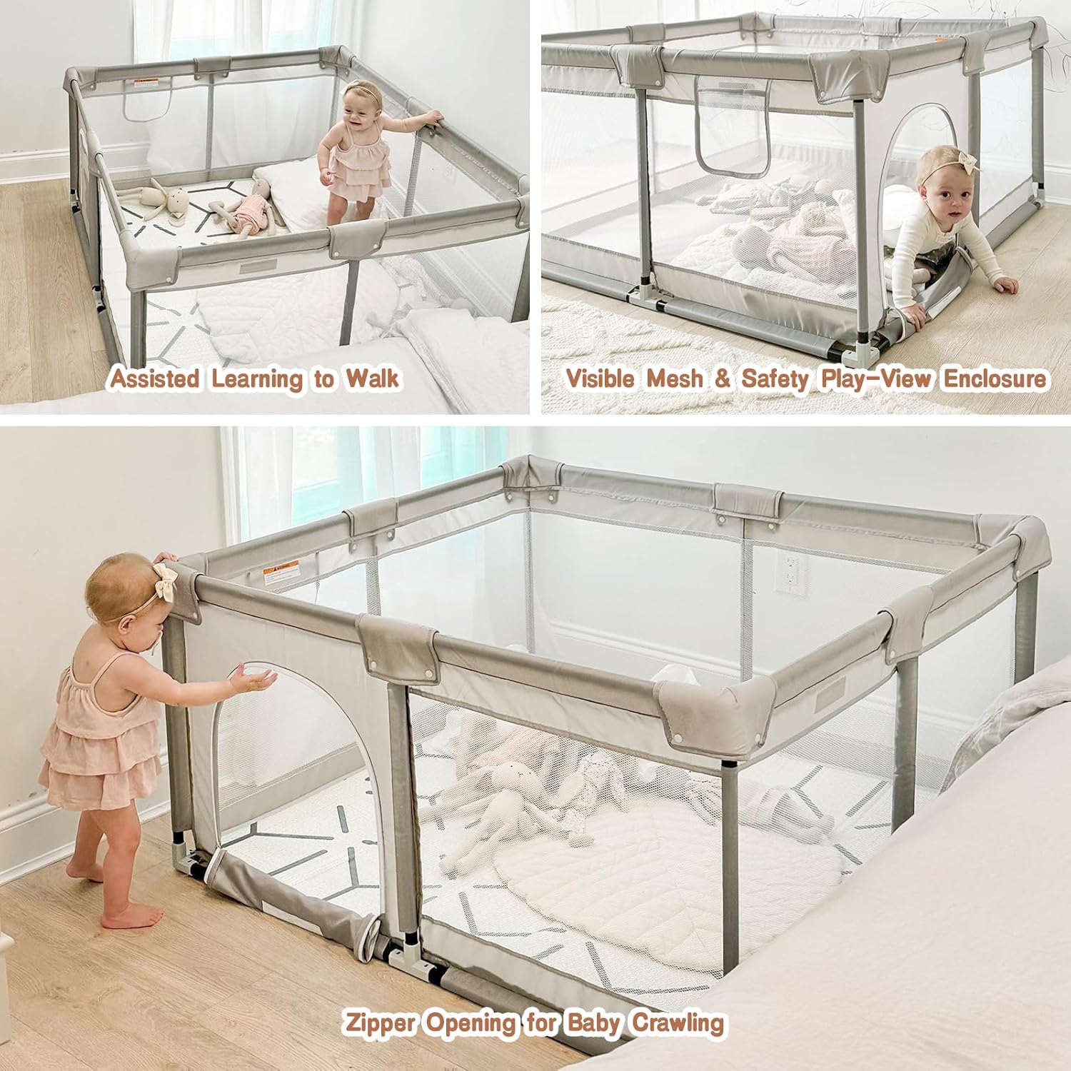 Alternative view of ZEEBABA Baby Playpen with Mat, 47x47inch Playpen for Babies and Toddlers, Small Baby Play Pens, Play Yard for Infants with 47" Play Mat, Playard with Gate