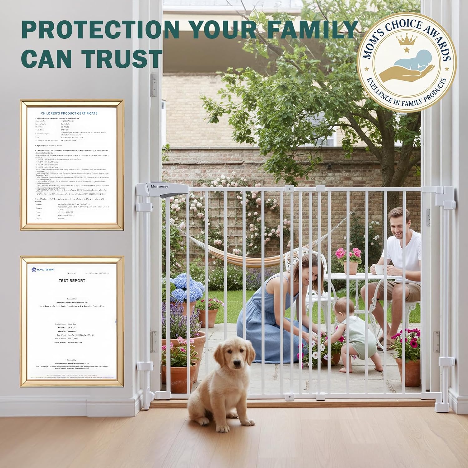 Alternative view of Mumeasy 29.5-43.3" Baby Gate for Stairs, No Bottom Bar Dog Gate with Removable Door & Slide-Adjust Drill Mount, Extra Wide Stairway & Hallway Walk Thru Pet Safety Gate for Doorways, Kitchen (White)