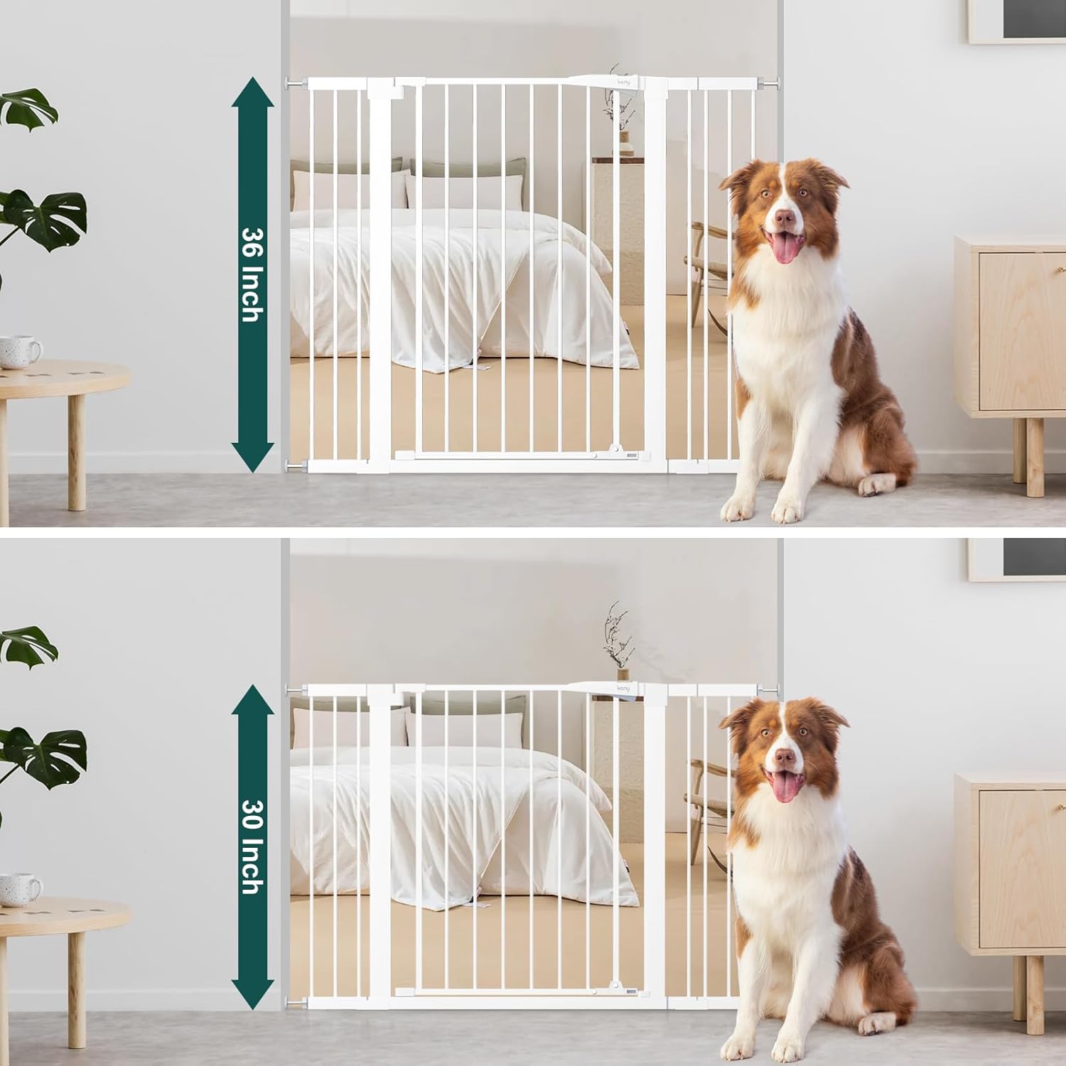 Alternative view of keny 36" Extra Tall Baby Gate for Doorways, Fits Openings 29.7" to 46" Wide, Auto Close Pressured Mounted Dog Gate for Stairs, No Drilling Easy Install Pet Gate, White