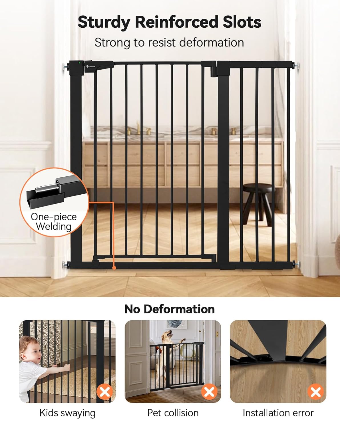 Alternative view of COMOMY 36" Extra Tall Baby Gate for Stairs Doorways, Fits Openings 29.5" to 43.3" Wide, Auto Close Sturdy Safety Dog Gate for House, Pressure Mounted Easy Walk Through Pet Gate with Door, Black