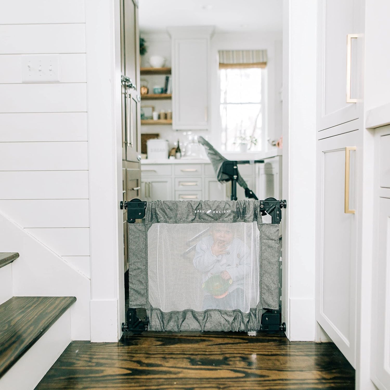 Baby Delight Go with Me Portable Mesh Baby Gate | Span 30-48" Expandable Folding Gate | Pressure Mounted | Charcoal Tweed