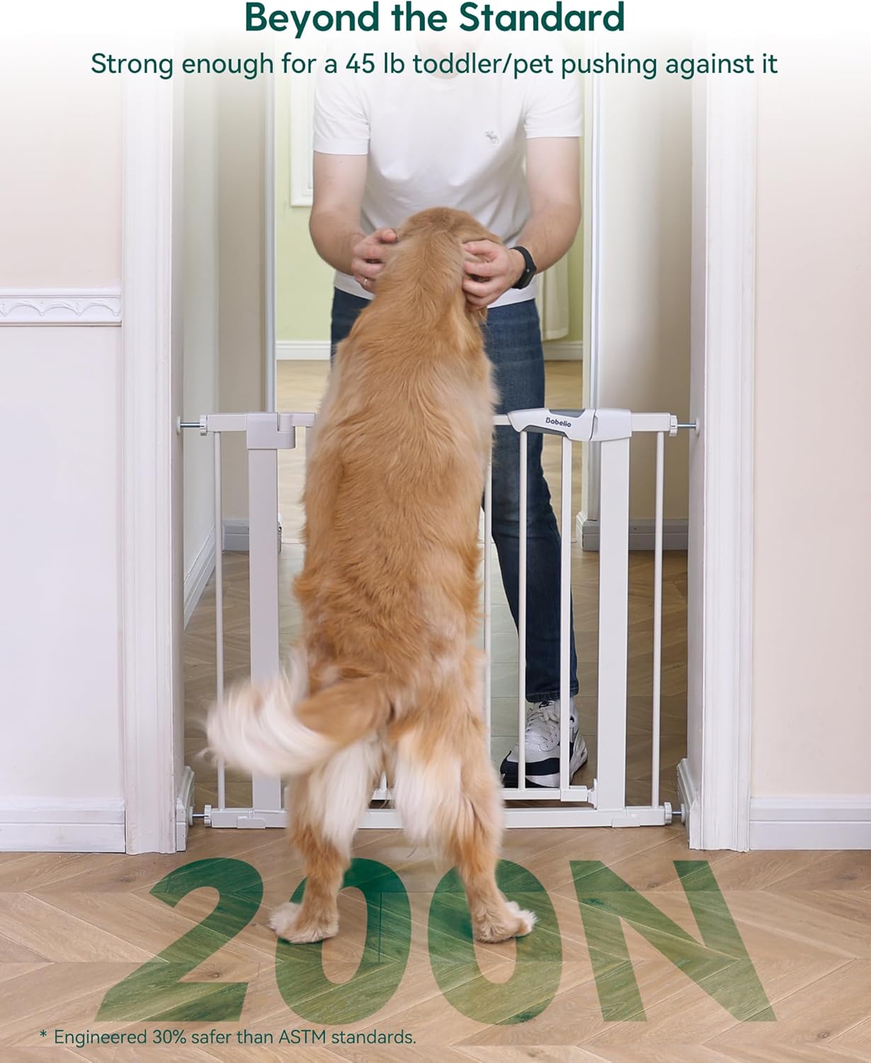 Alternative view of BABELIO Safety Gate Door Fits for Stairs, Narrow and Wide Doorways with Auto Close, Easy Install, No Drilling, Pressure Mounted for Baby, Child, Pets, Dog/Puppy, 26''-40'', White