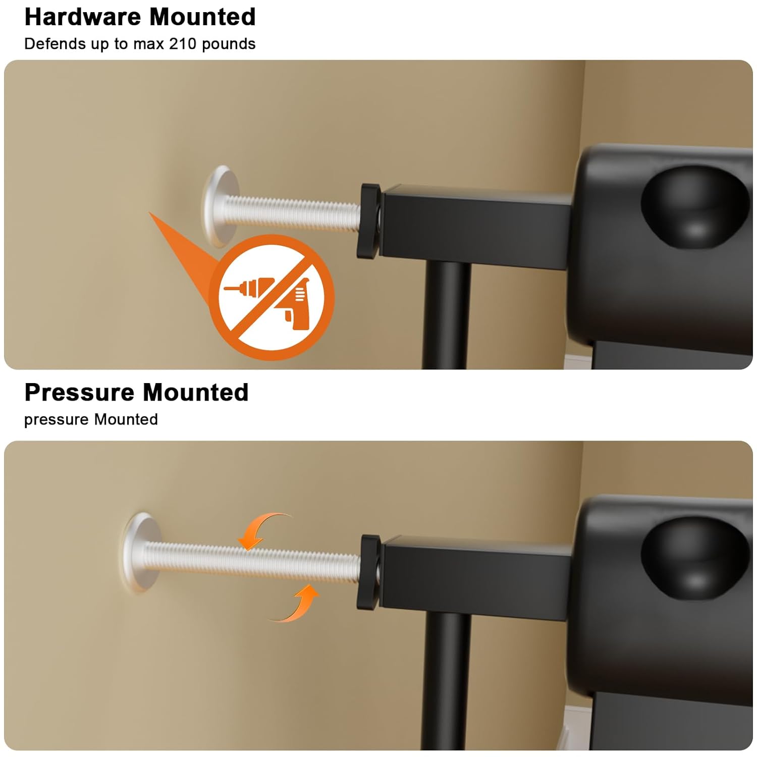 Alternative view of HOOOEN Narrow Baby Gates for Stairs Doorways Auto Close Tension Black Metal Child Pet Safety Gates with Pressure Mount 24-29 Inch Wide