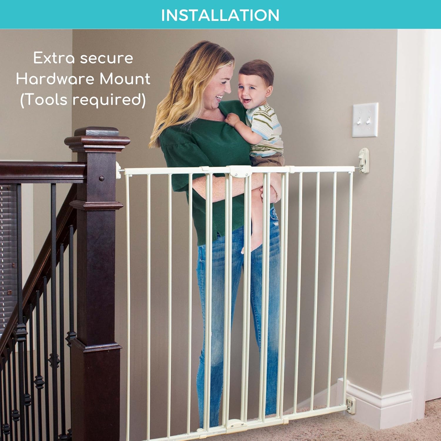 Alternative view of Toddleroo by North States - Tall Easy Swing & Lock Baby Gate Series 2: Metal Safety Gate for Stairs & Doorways - Adjustable 28.68 to 47.85 Inches Wide - 36 Inches Tall - Warm White