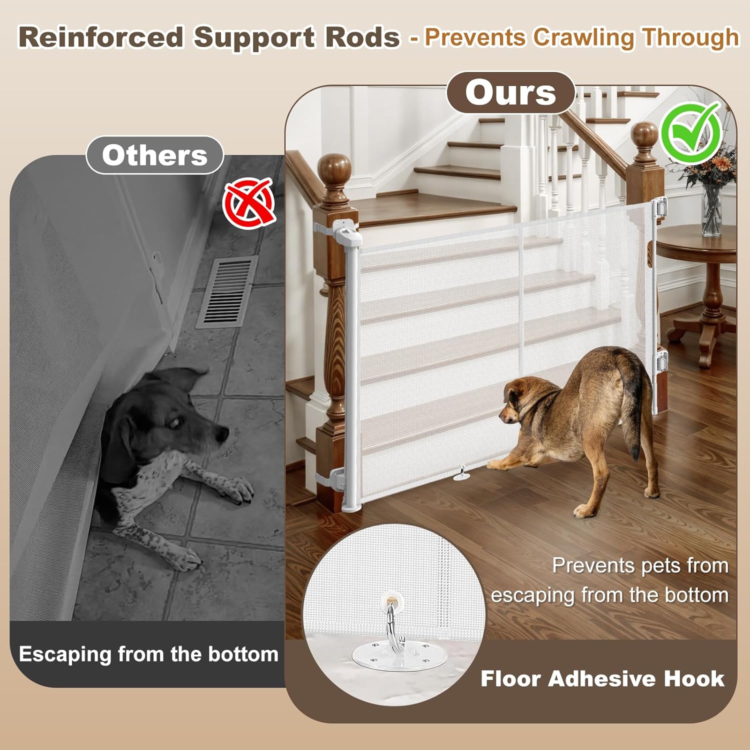 Upgraded Retractable Baby Gates for Stairs & Banister, Mesh Dog Gate Indoor, Extends to 55" Wide 33" Tall, Child Safety Gate for Stairway, Banister & Wall Mount (White) - Image 4