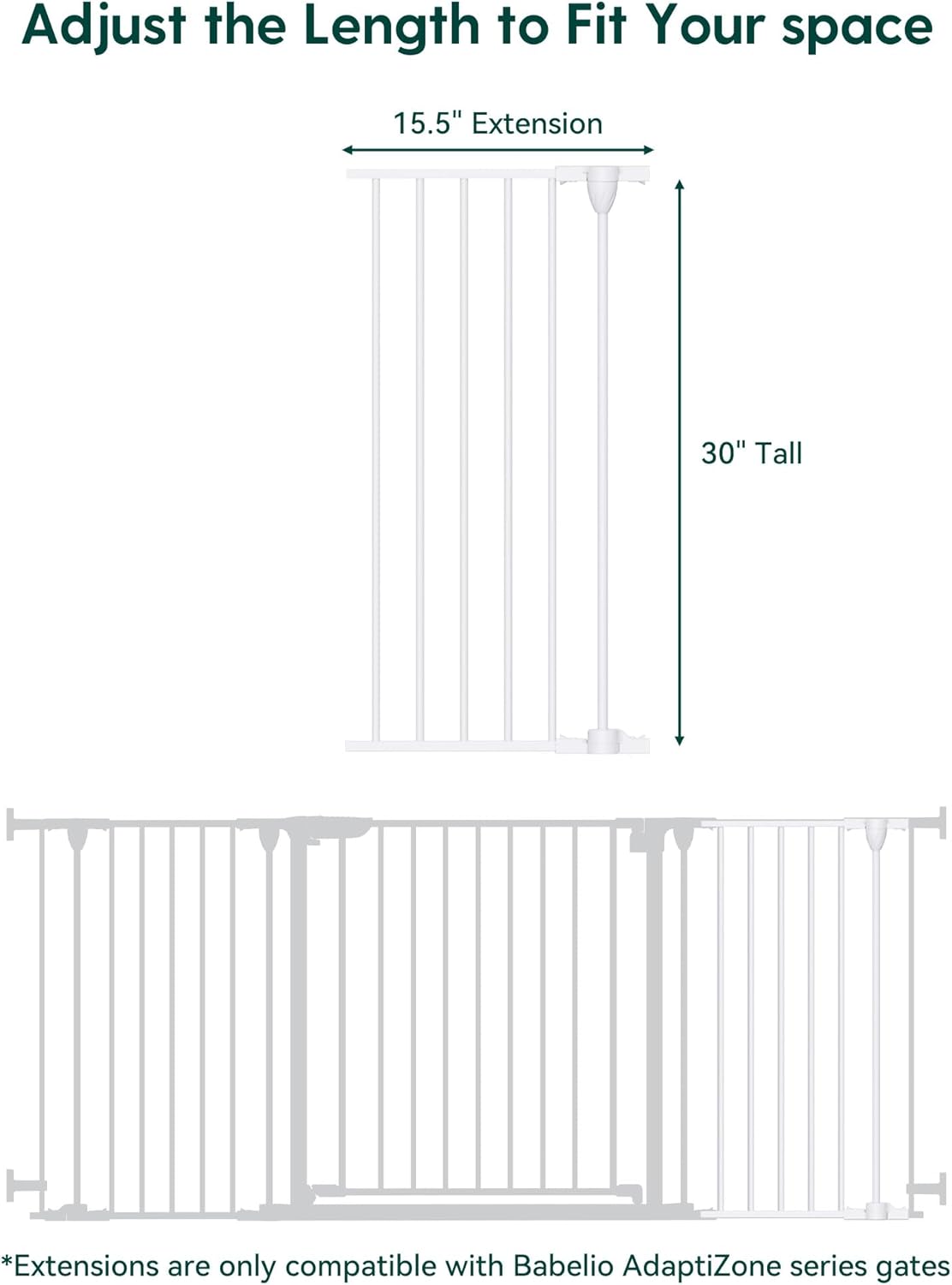 Babelio 15.5" Baby Gate Extension for Foldable Extra Wide Gates, 30" Tall Metal Dog Fence Extension, White