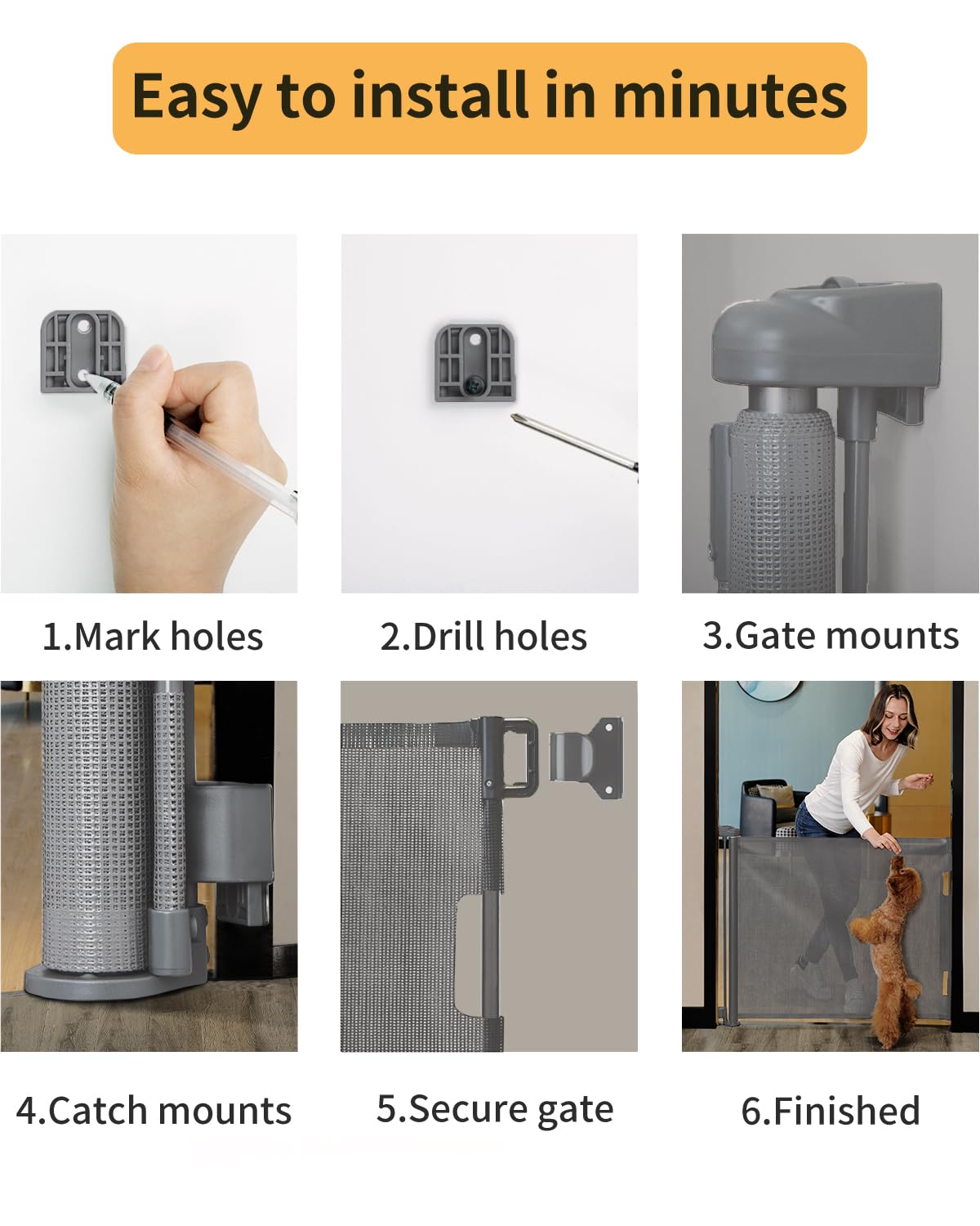 AOURMKOOP Retractable Baby Gate,Mesh Baby Gate or Mesh Dog Gate,33" Tall,Extends up to 55" Wide,Child Safety Gate for Doorways, Stairs, Hallways, Indoor/Outdoor(Grey,33"x55" - Image 4