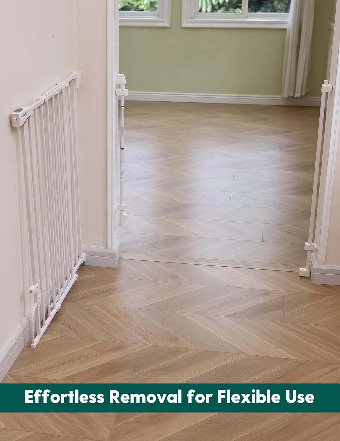 Babelio Removable & No Bottom Bar Baby Gate, 29-43" Hardware Mounted (Drill Needed)| Wide Walk-Thru| Auto-Close Safety Dog/Pet Gate for Stairs & Doorways (White, 29-43" W, 30" H)