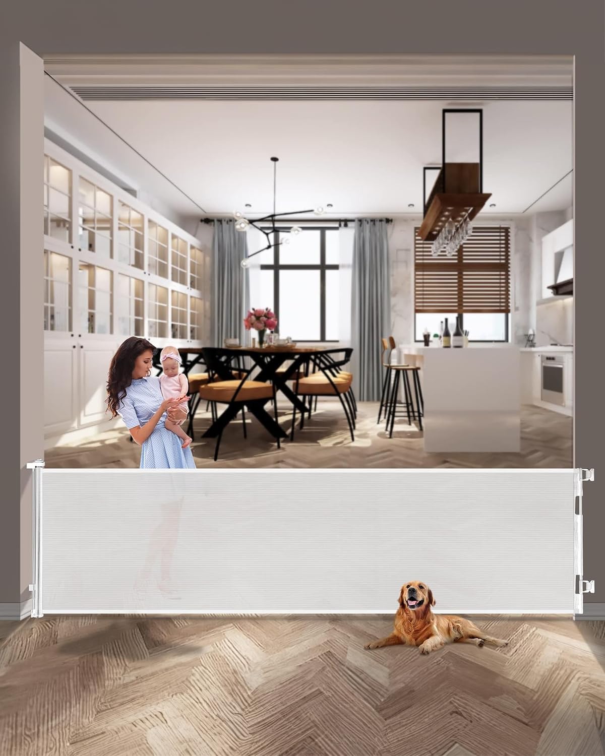 AOURMKOOP Retractable Baby Gate,Mesh Baby Gate or Mesh Dog Gate,33" Tall,Extends up to 55" Wide,Child Safety Gate for Doorways, Stairs, Hallways, Indoor/Outdoor(Grey,33"x55" - Image 6