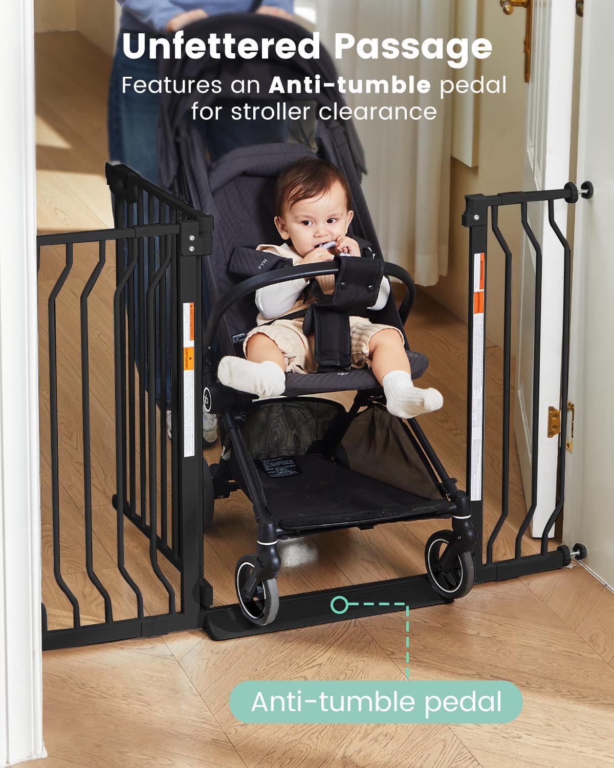 Alternative view of Mom's Choice-GROWNSY Baby Gate for Stairs, 30.5"-48.4" Pressure Mounted Baby Gate for Top of Stair&Doorway with Y-Spindle Rods, Anti-Trip Pedal, Wide Stairs Dog Gate Easy Install w/Red Reminder,Black