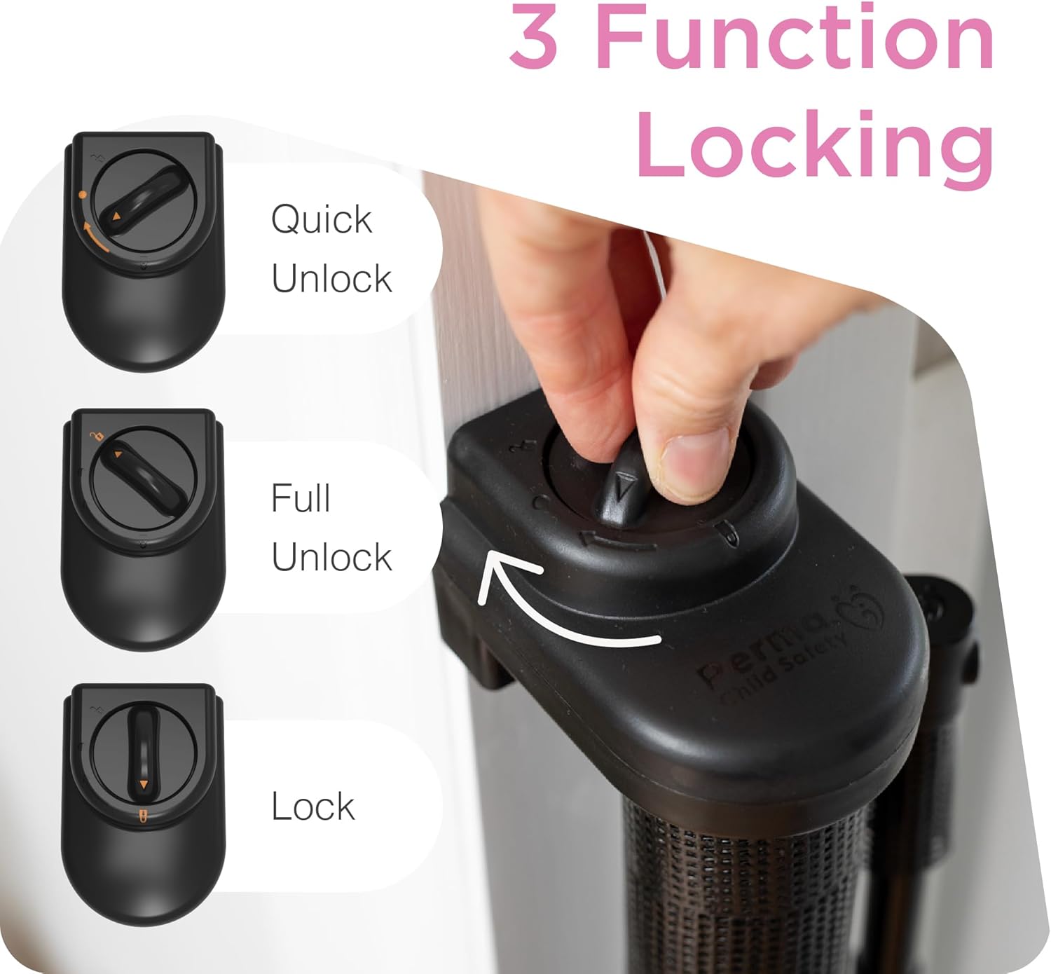 Perma Child Safety Retractable Baby Gate, 71" Wide x 33" Tall, Mesh for Stairs, Doorways, Indoors, Outdoors, Dogs, One-Hand Operation, Locks, Easy Install, Black - Image 3