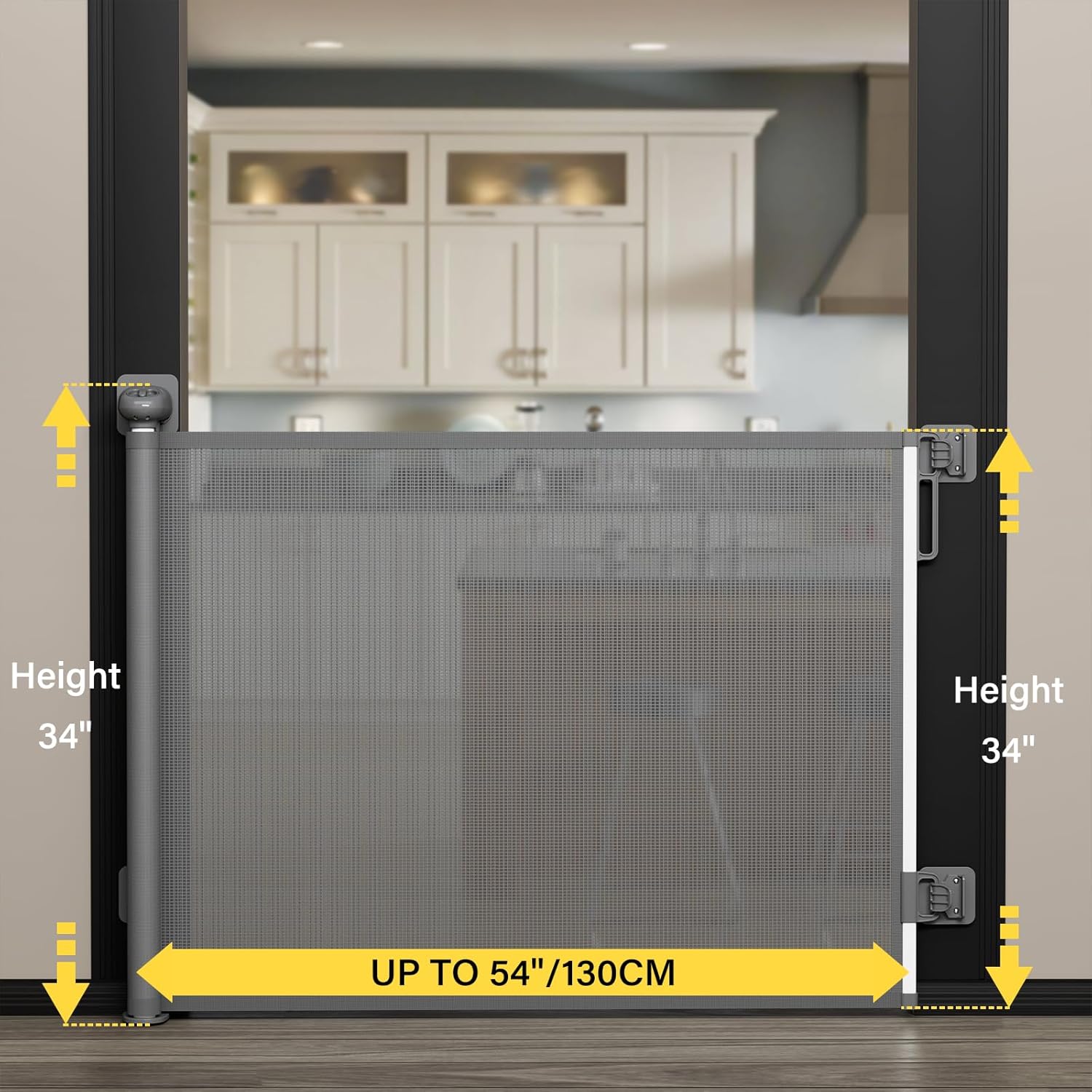 Babepai Baby Gate for Stairs No Drill, Punch Free Retractable Baby Gates Extends to 54" Wide 34" Tall, Reractable Dog Gate for Doorways, Stair Gate for Outdoor, Indoor, Hallways, Deck, Porch