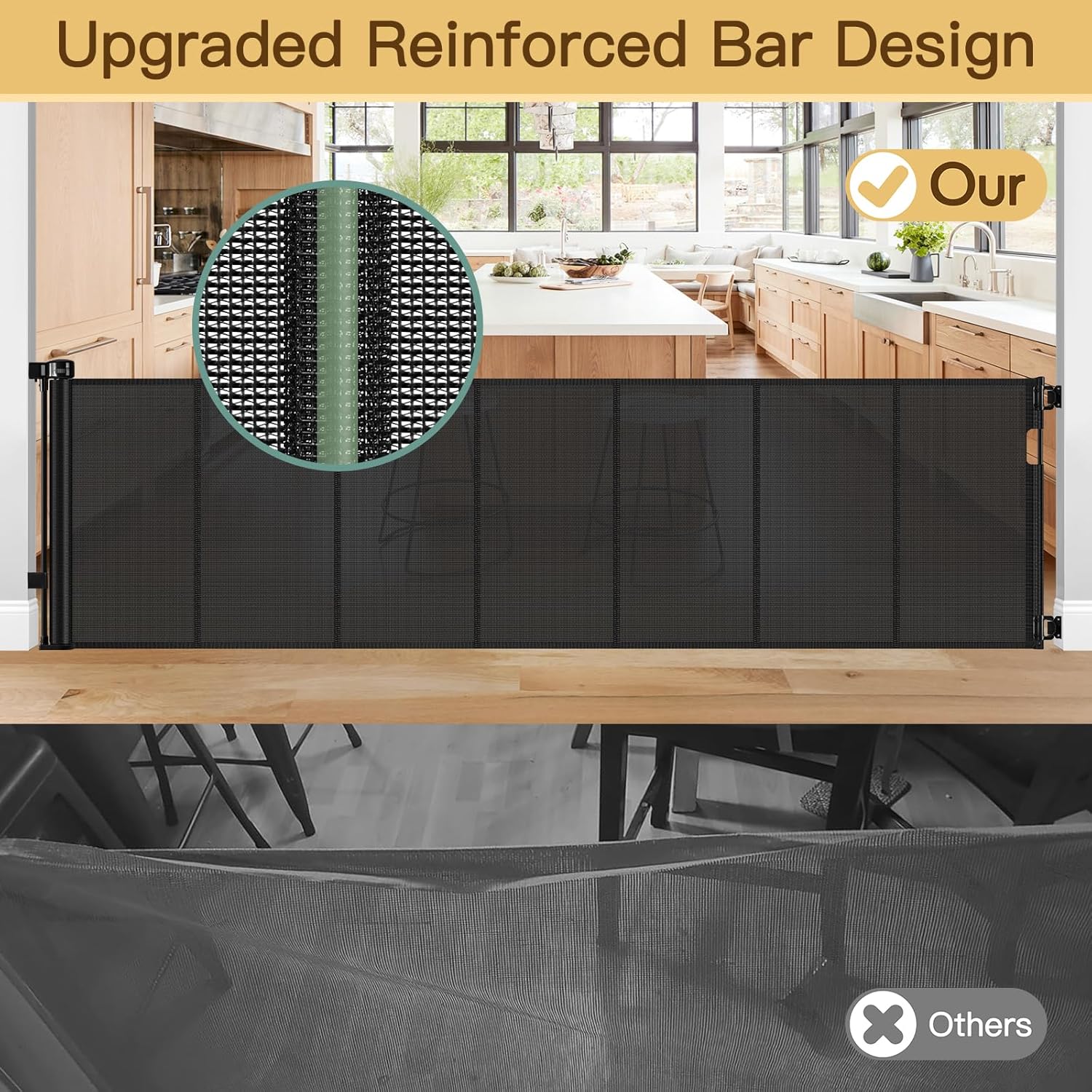 Alternative view of Reinforced 200 Inch Extra Wide Retractable Baby Gates to Prevent Crawling Through, Indoor/Outdoor Baby Gates for Decks, 16 ft Mesh Retractable Fence/Barrier/Blocker/Screen Gate for Garage, Black