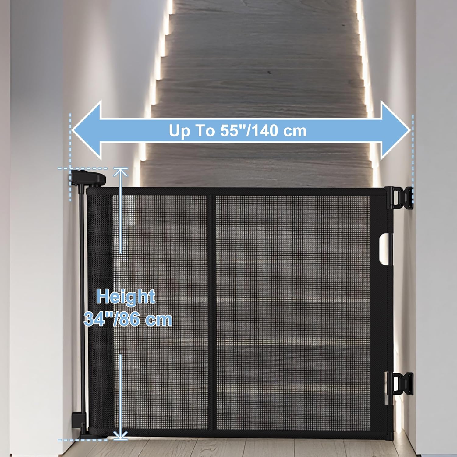 Alternative view of Colbabe 55 inches Retractable Baby Gate, 34 inches Tall Extra Wide Pet Gate for Stairs, Hallways and Doorways, Indoor Outdoor Safety Gate for Toddlers & Small Dogs, Black