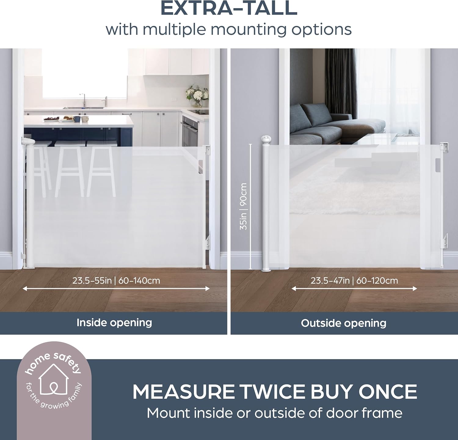 Dreambaby Glide N Hide 35'' Extra Tall, 55'' Wide Retractable Baby Gate - Ideal for Stairs, Doorways & Halls, Durable Mesh, EZY-Check Indicator, Dog & Pet Gate